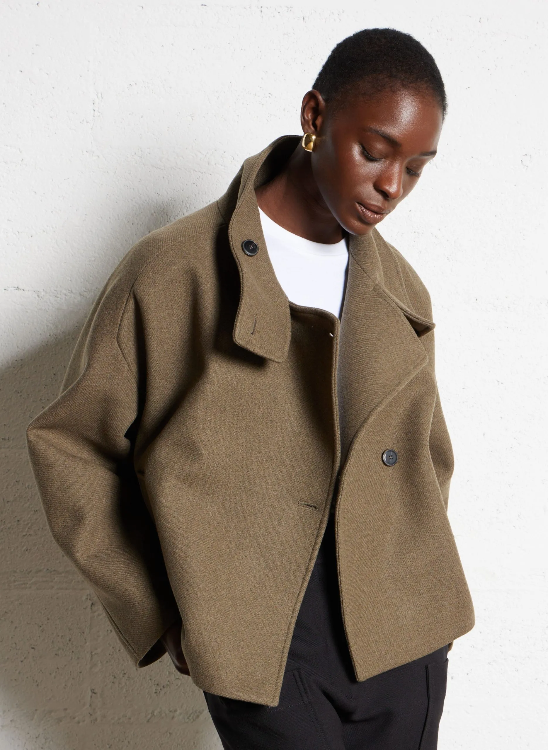 Veste col rond en laine mélangée Vert