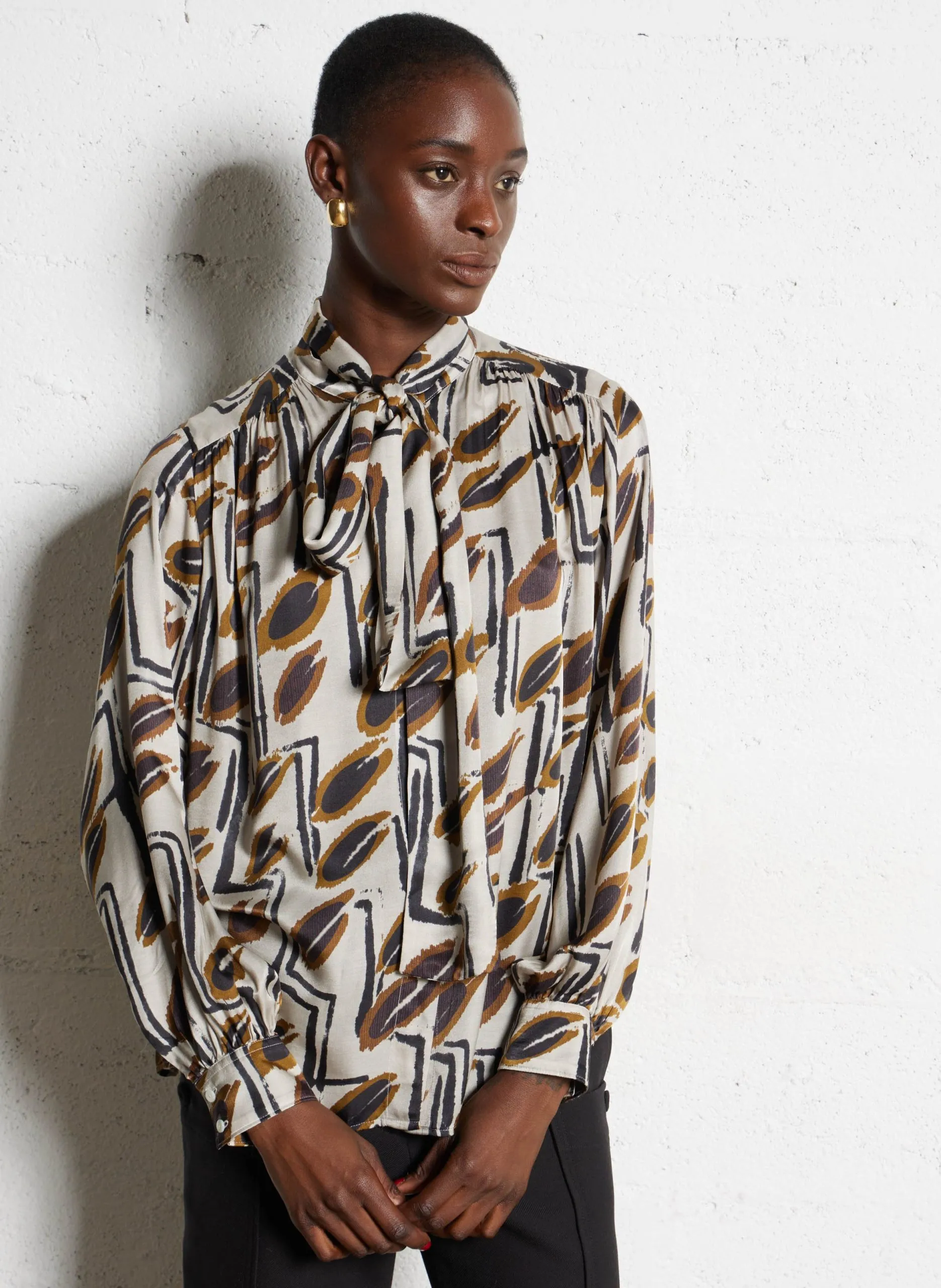 Chemise ample imprimée avec écharpe Orange CARMINA