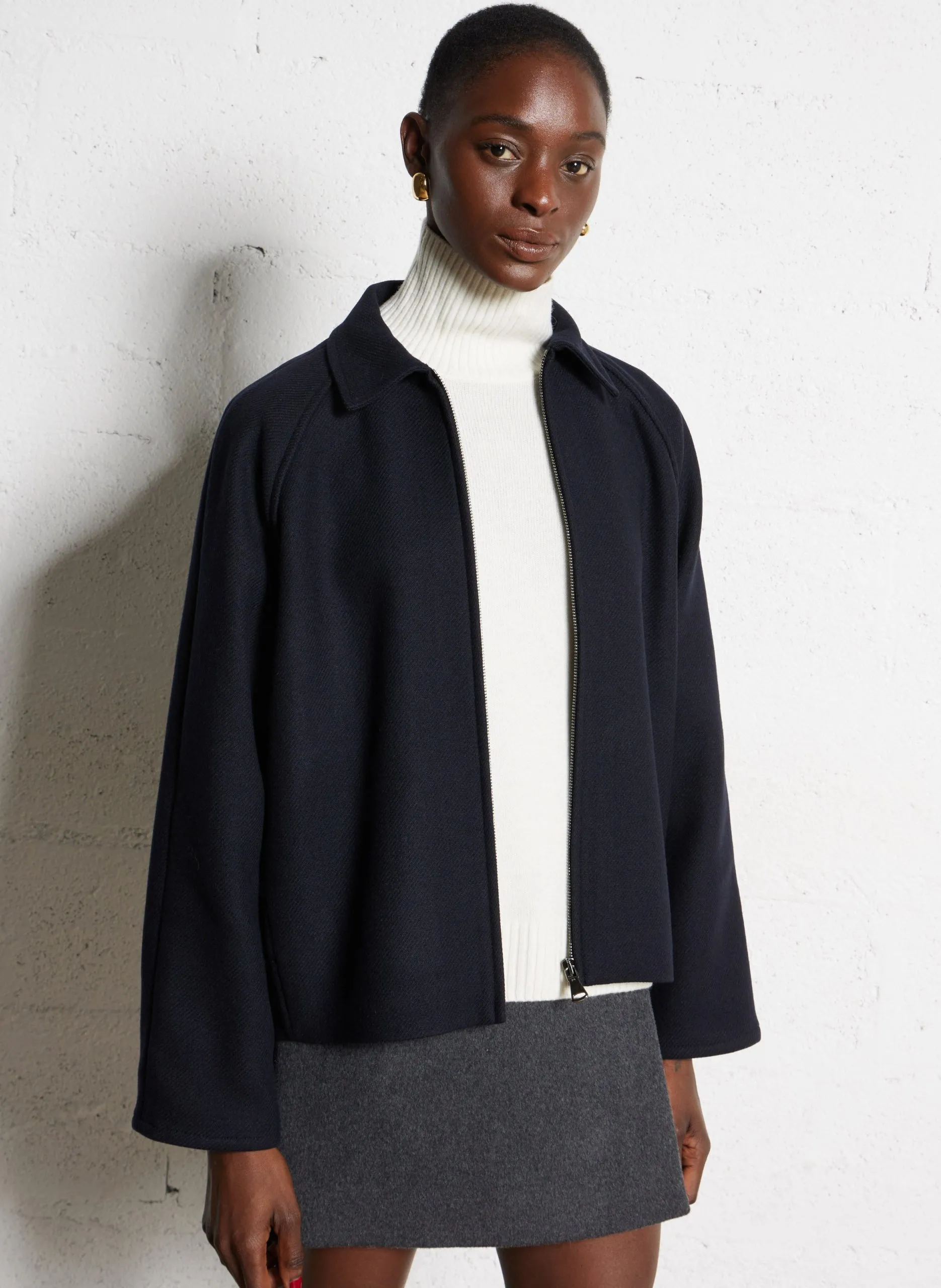 Veste zippée en laine mélangée Bleu