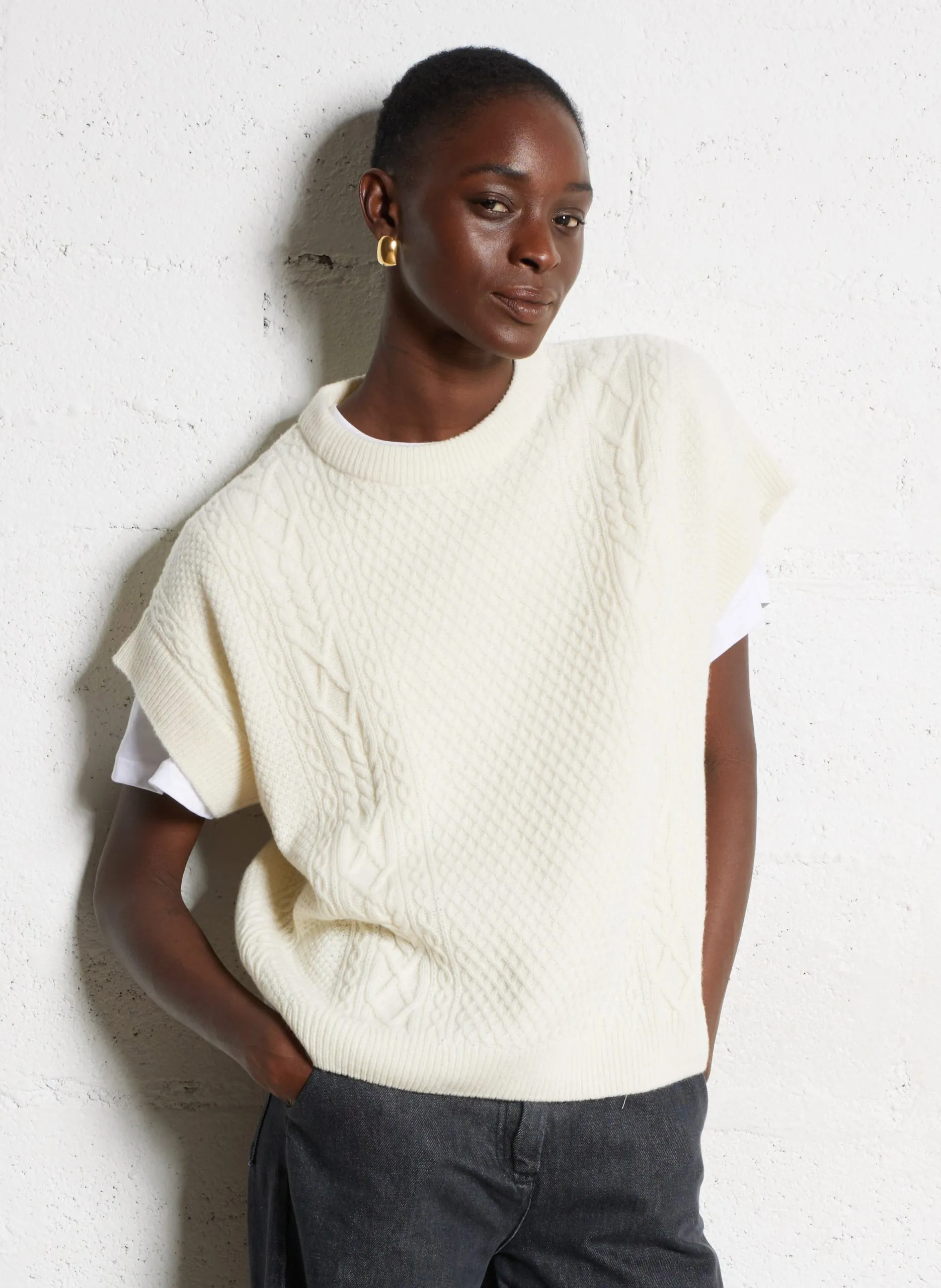 Pull oveersize en laine mélangée Beige