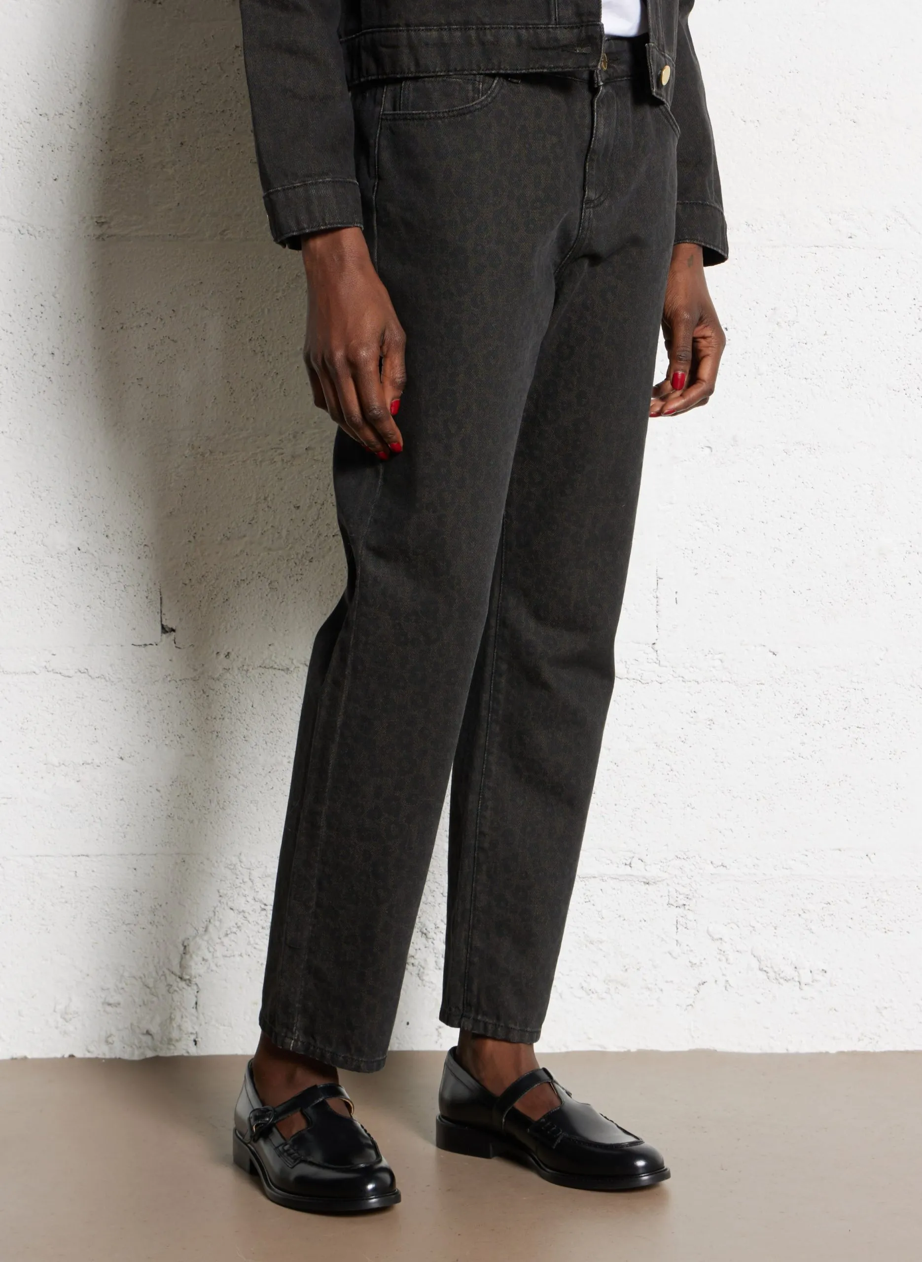 Jean droit en coton imprimé Marron