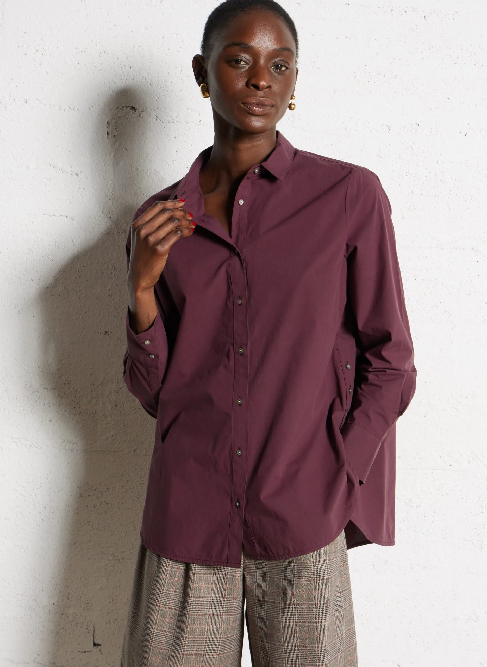 Chemise col classique oversize en coton Violet