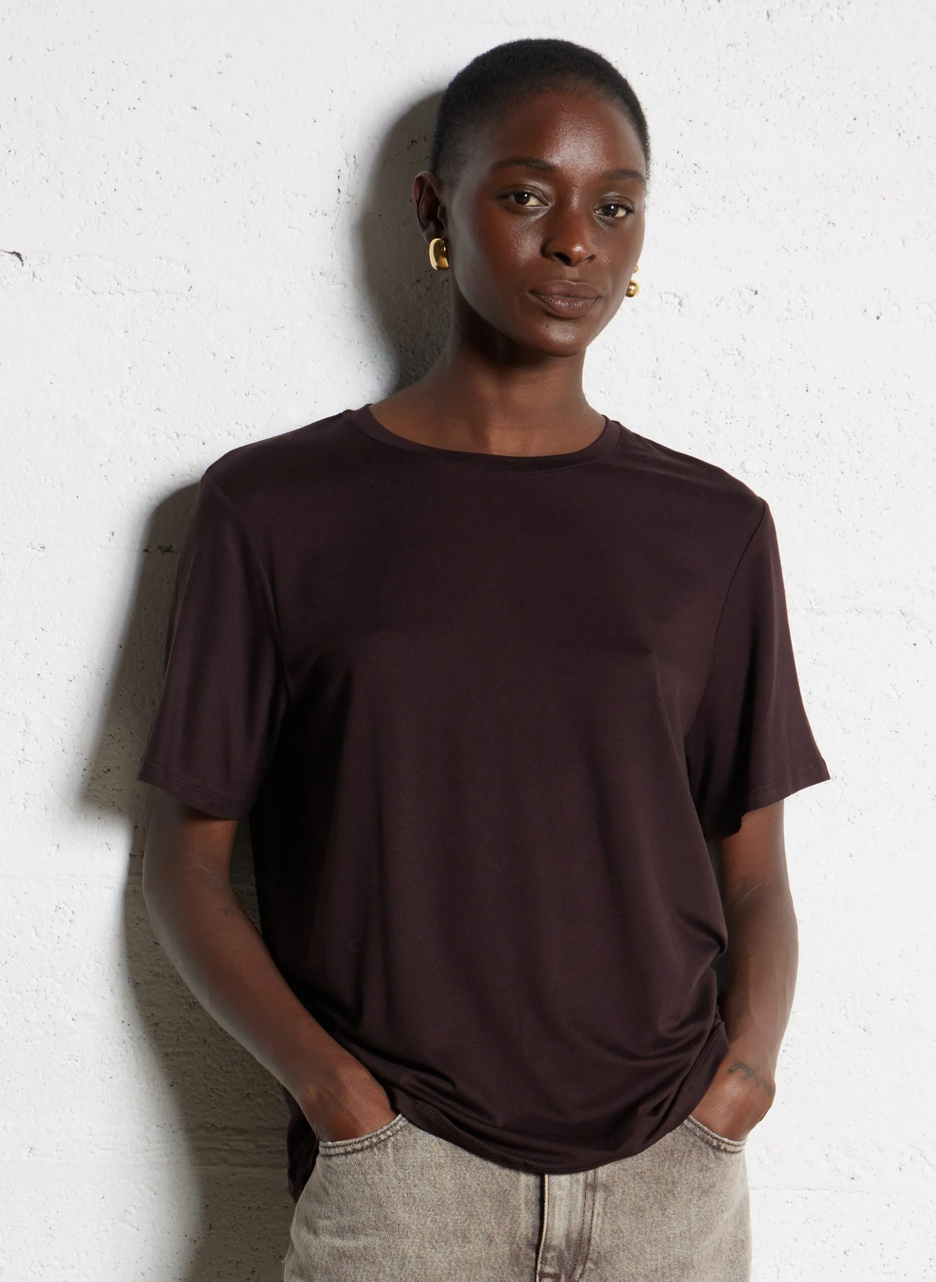 Tee-shirt oversize col rond Prune