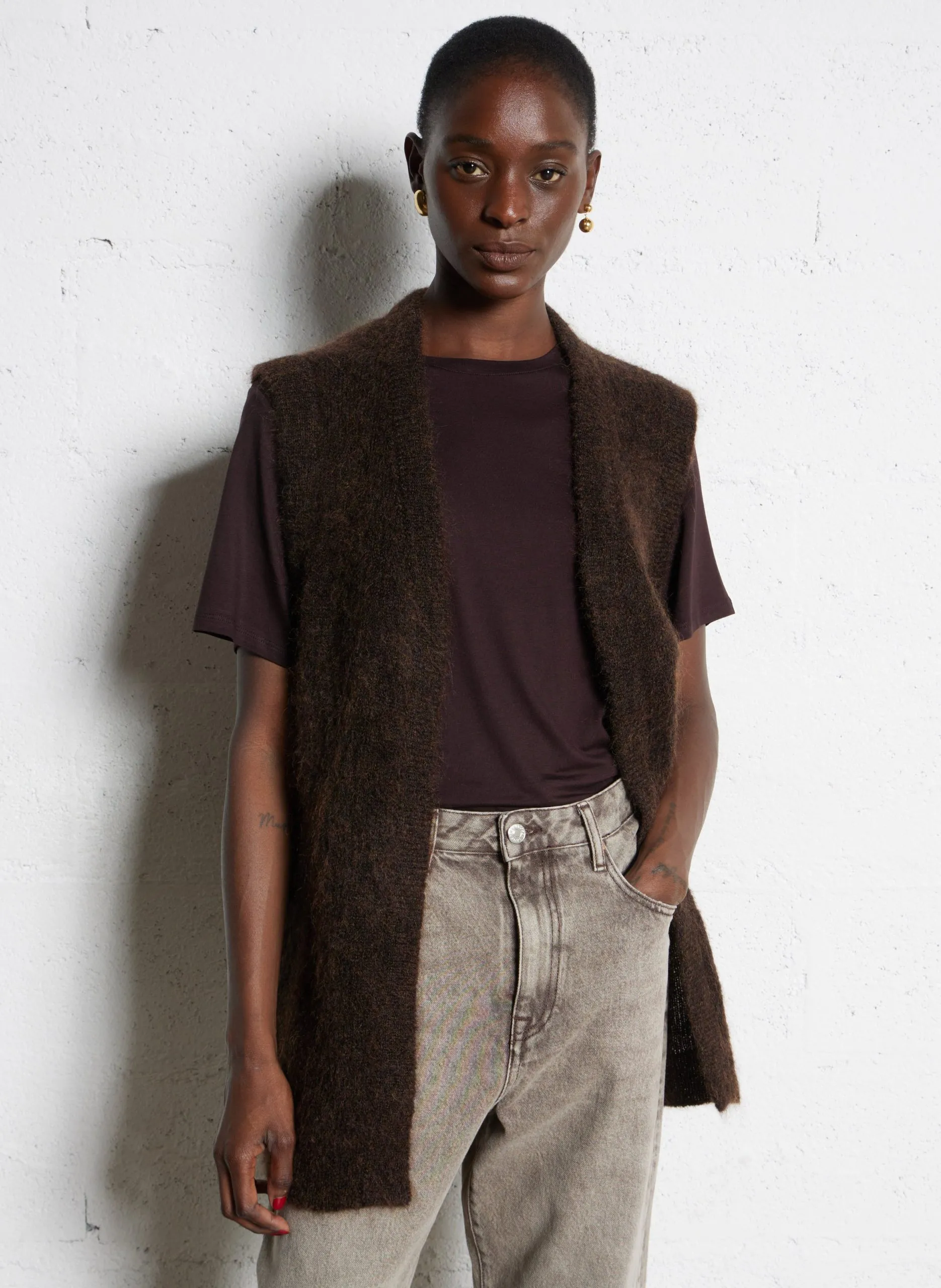 Gilet sans manches en laine mélangée Marron ALVINE