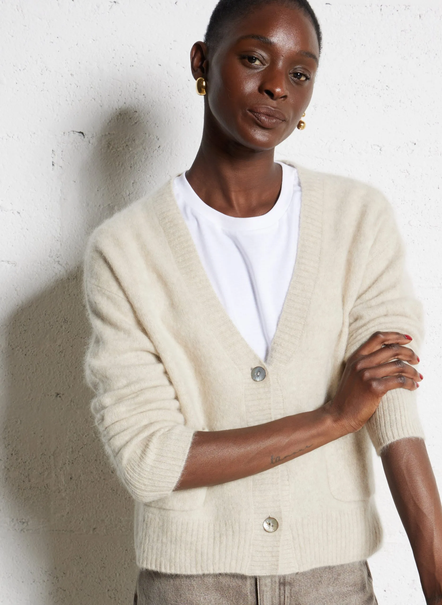 Cardigan col v en laine Beige POESIE