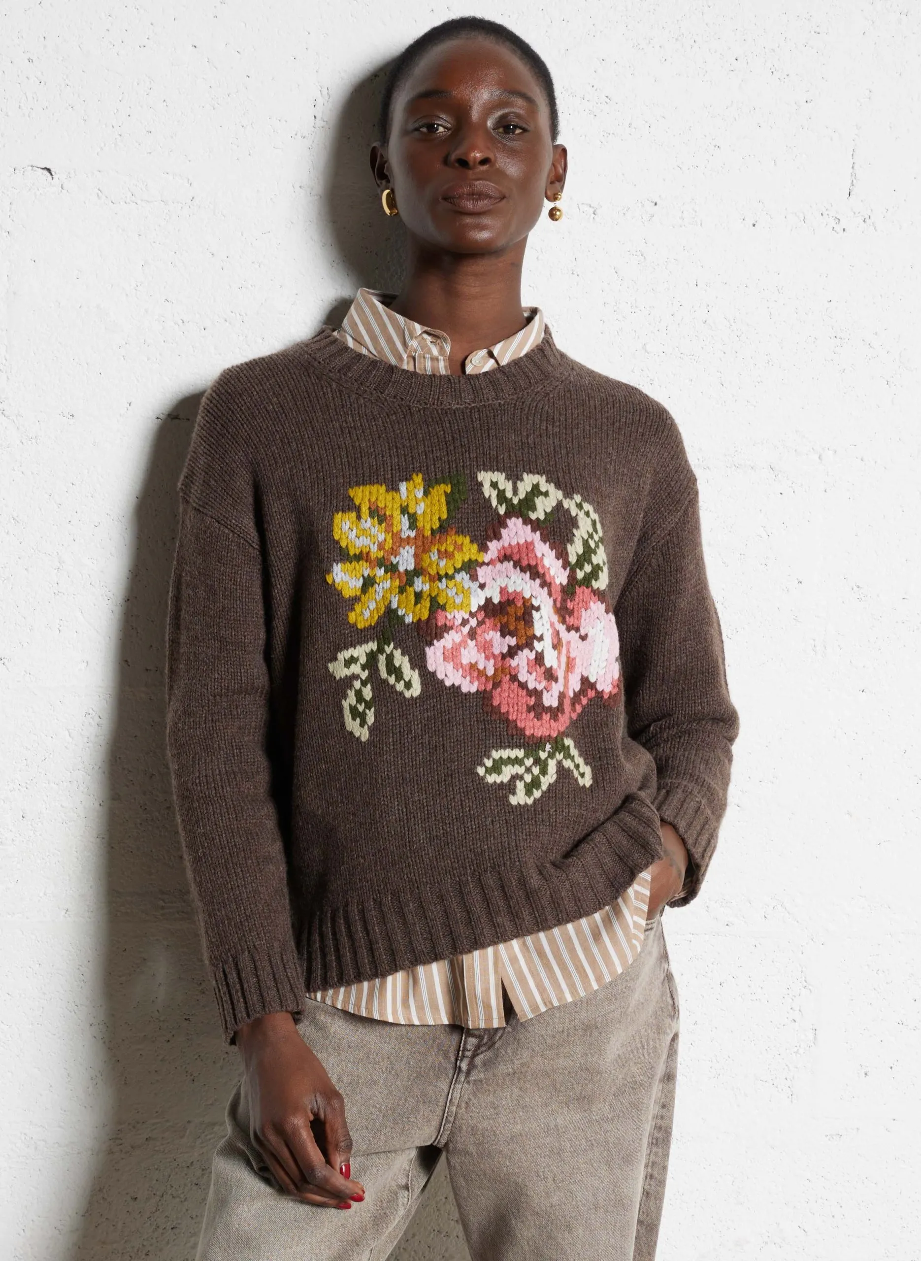 Pull oversize en laine mélangée Marron LEANDRE