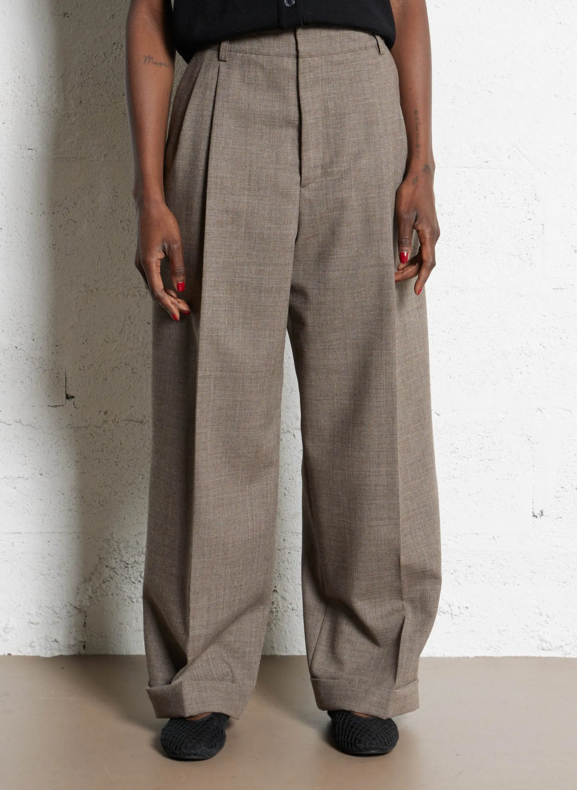 Pantalon large en laine Marron WATSON