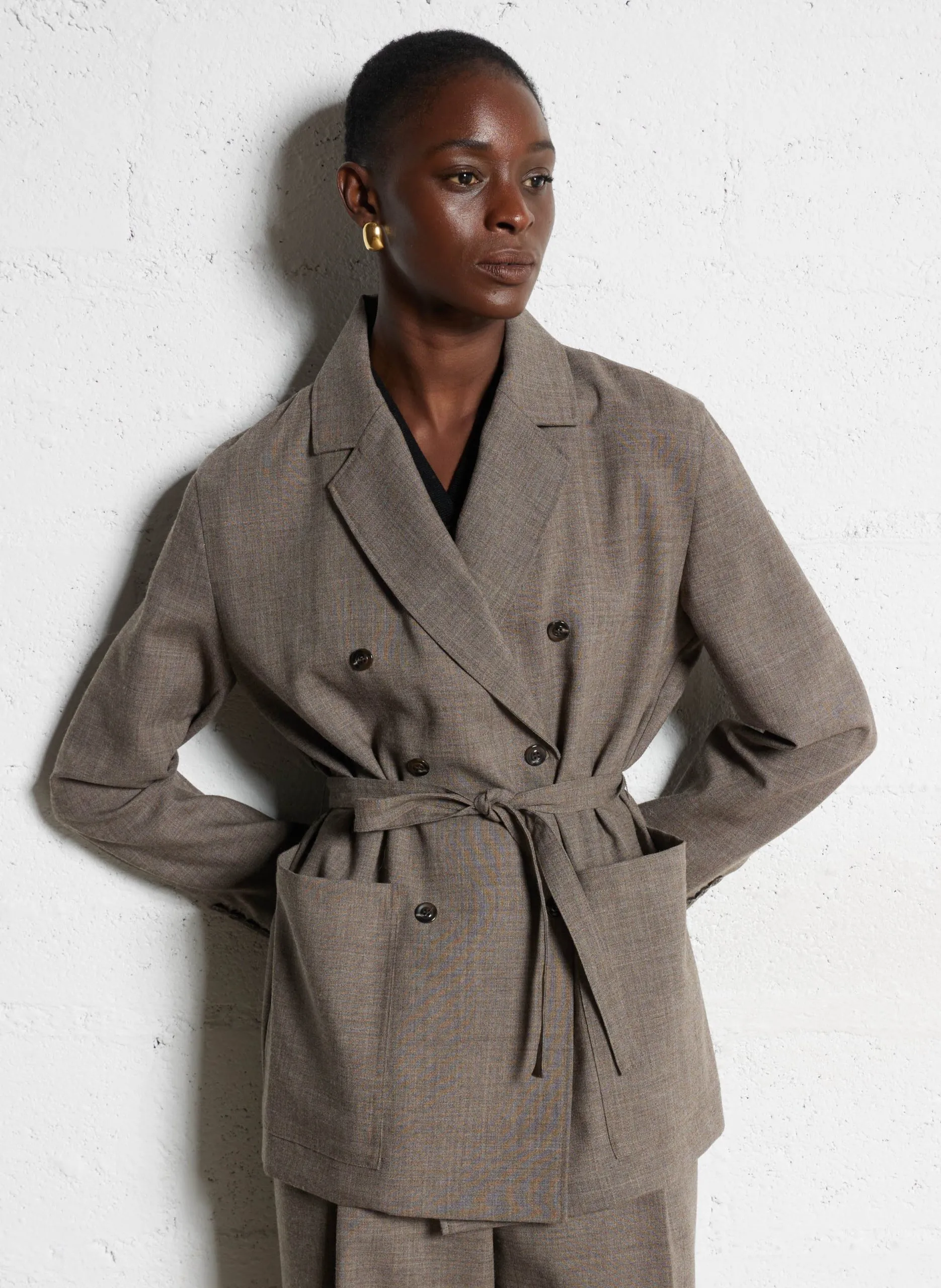 Veste droite en laine Marron DREW