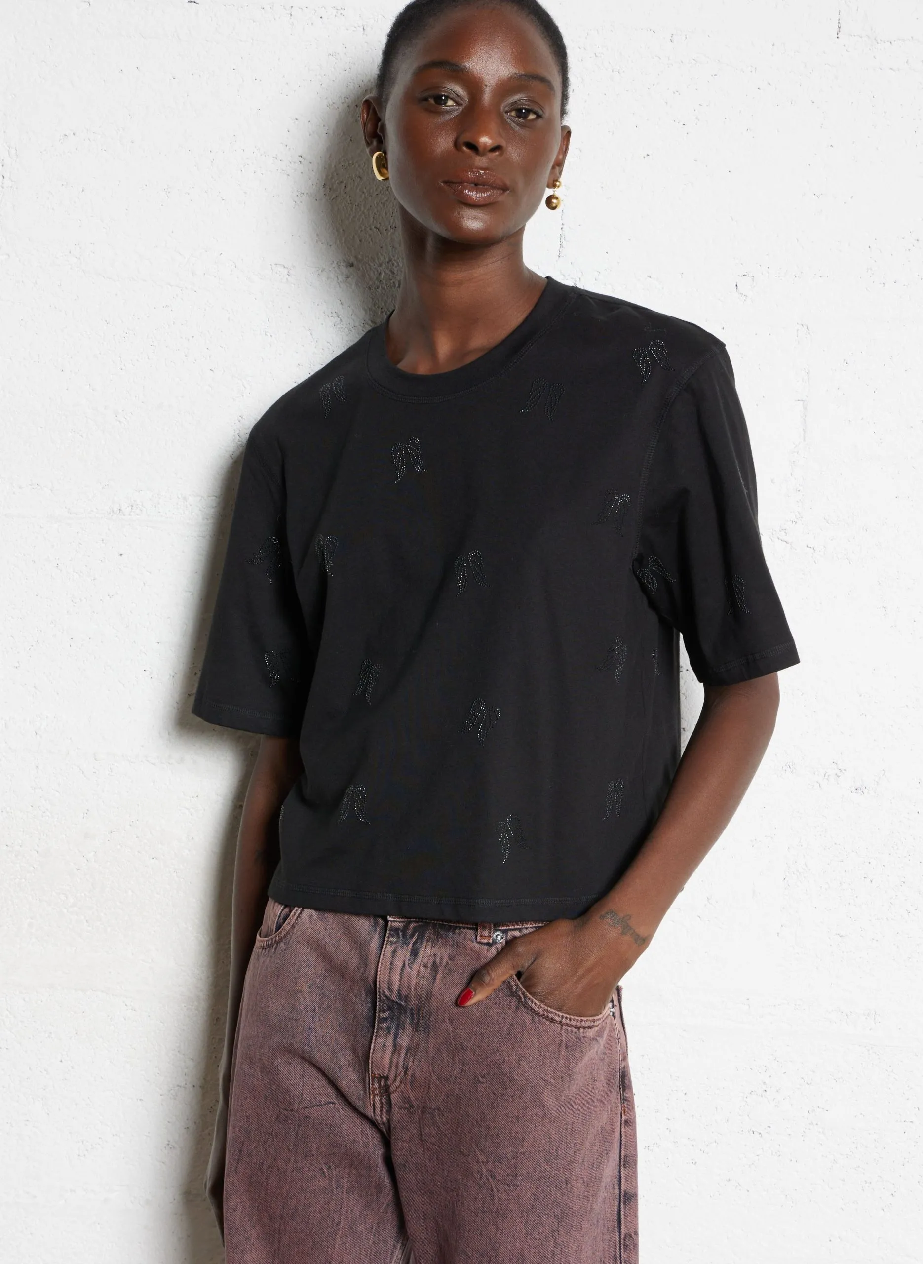 Tee-shirt col rond en coton Noir TWINGSALL