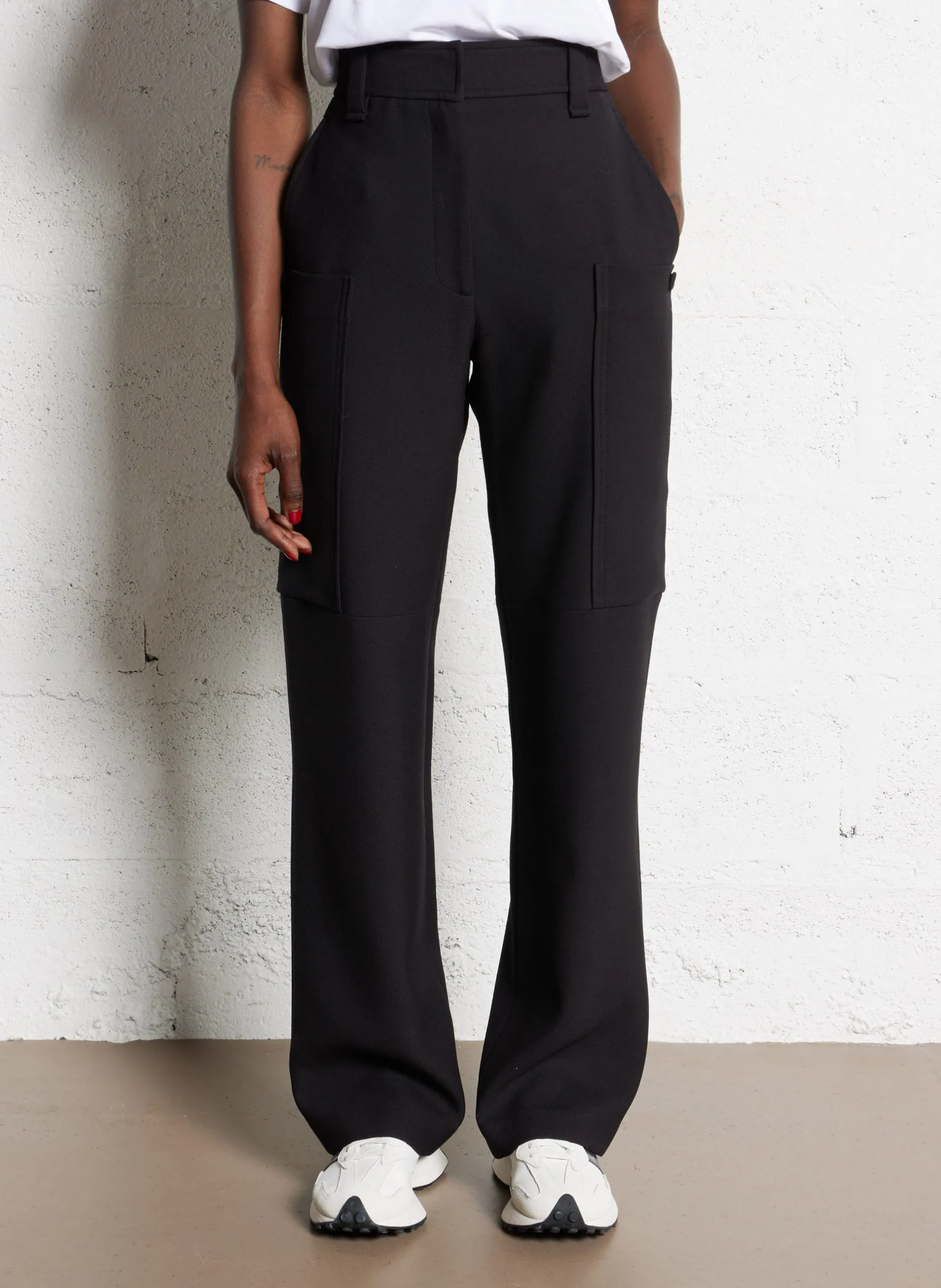 Pantalon large taille haute en laine mélangée Noir LUCKY