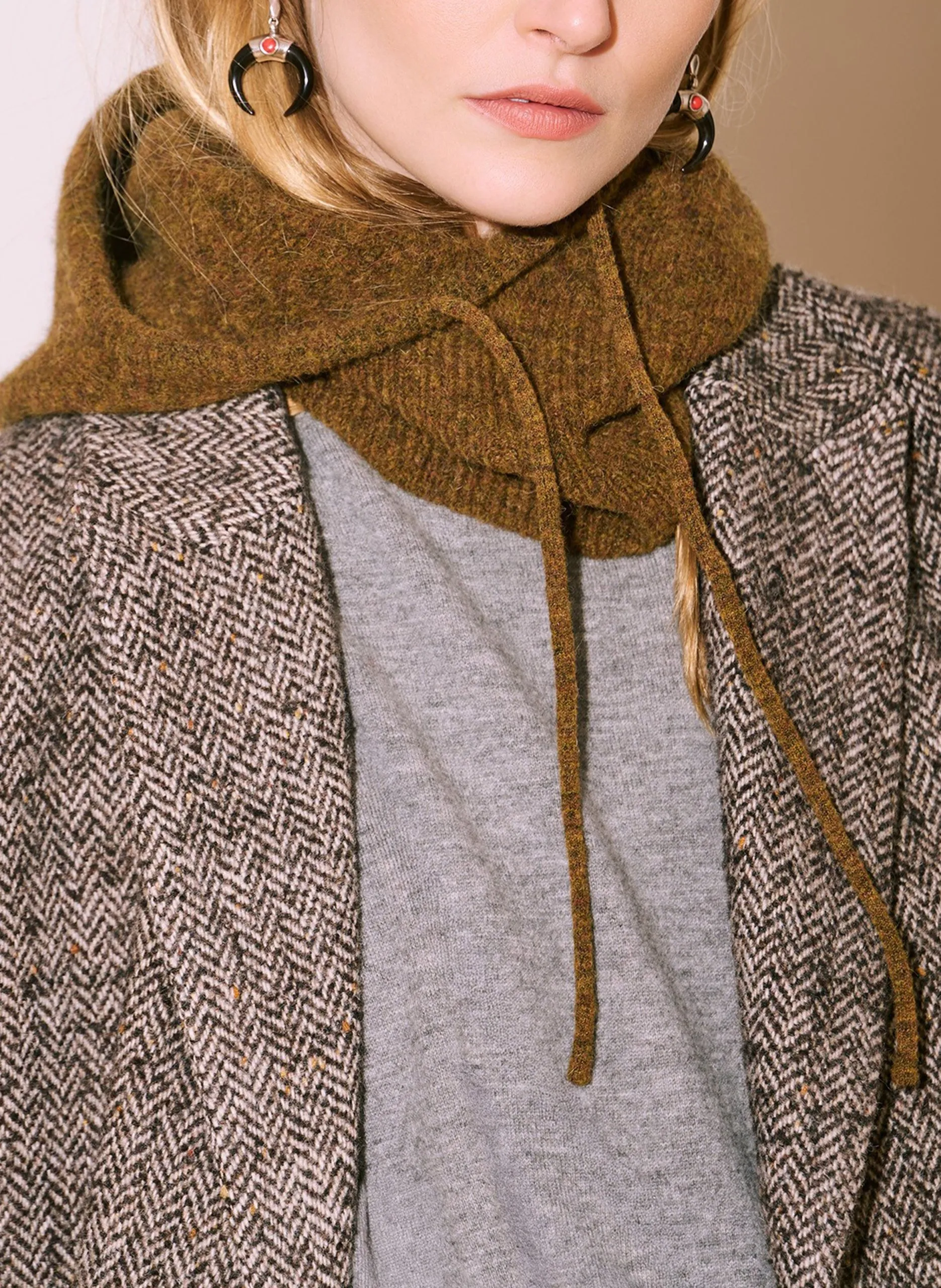 Cagoule unie en laine mélangée Kaki ANDY