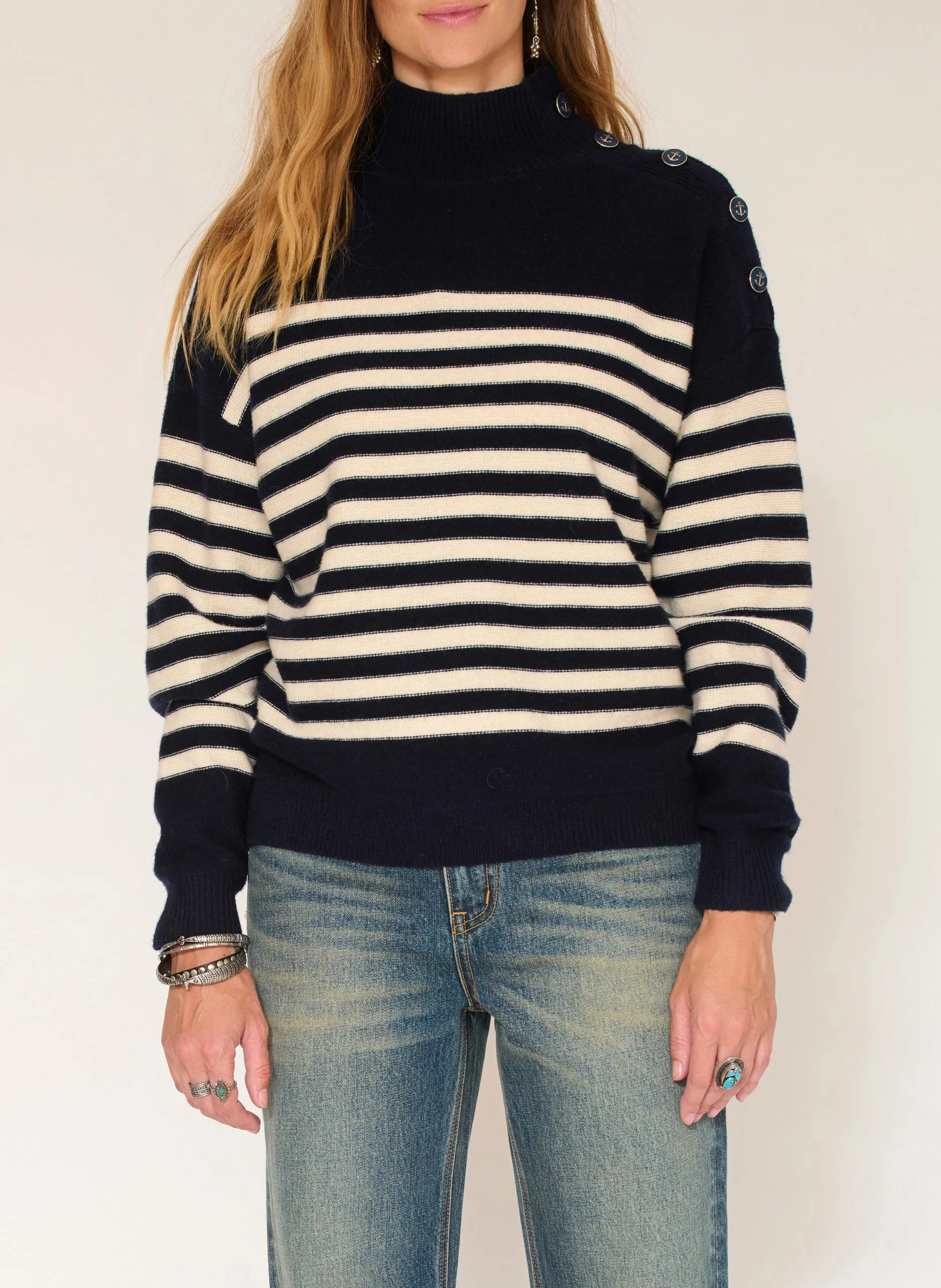 Pull oversize col montant en laine Bleu KAKEMONO