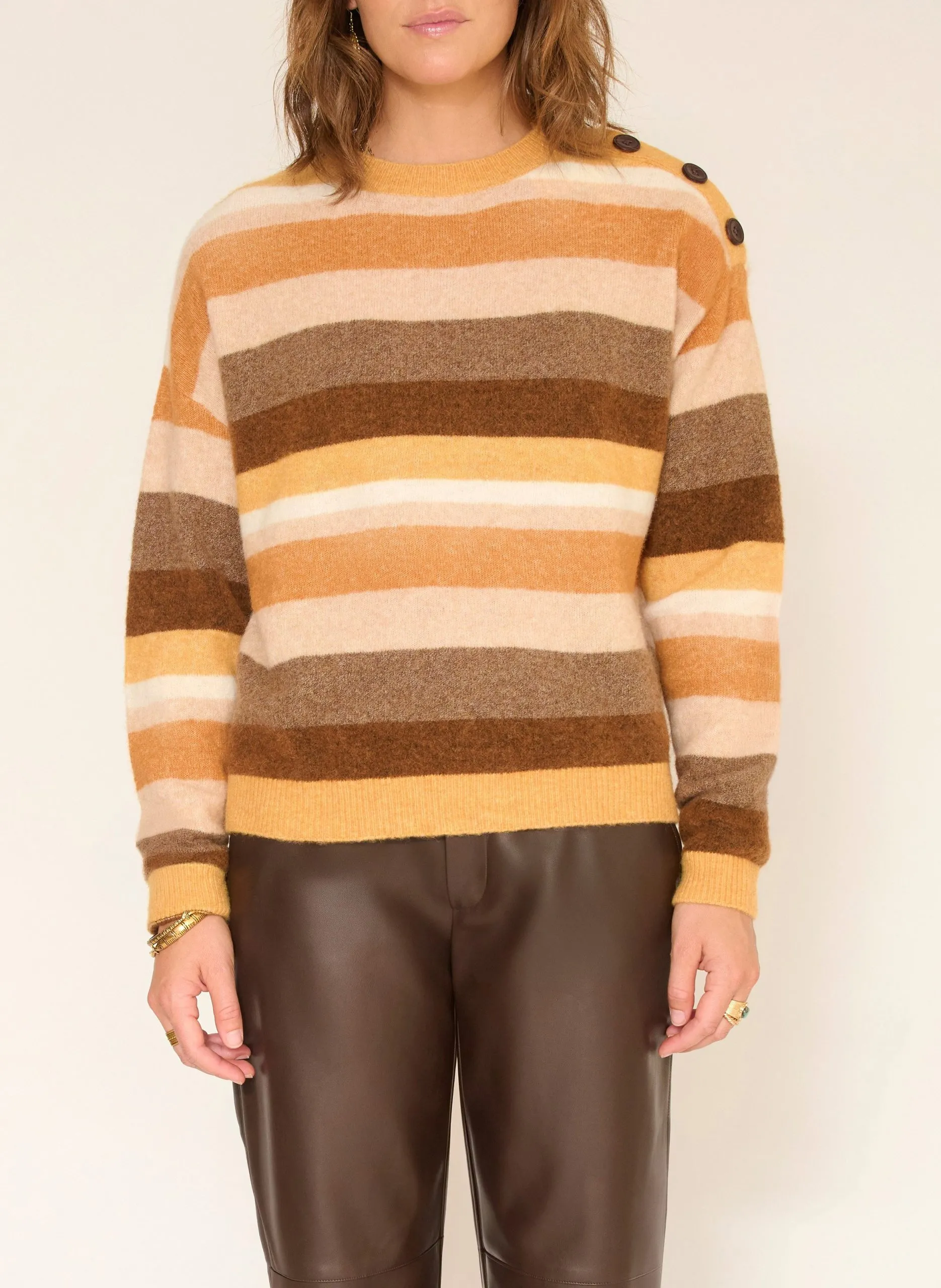 Pull ample col rond rayé en laine mélangée Multicolore KASPAR