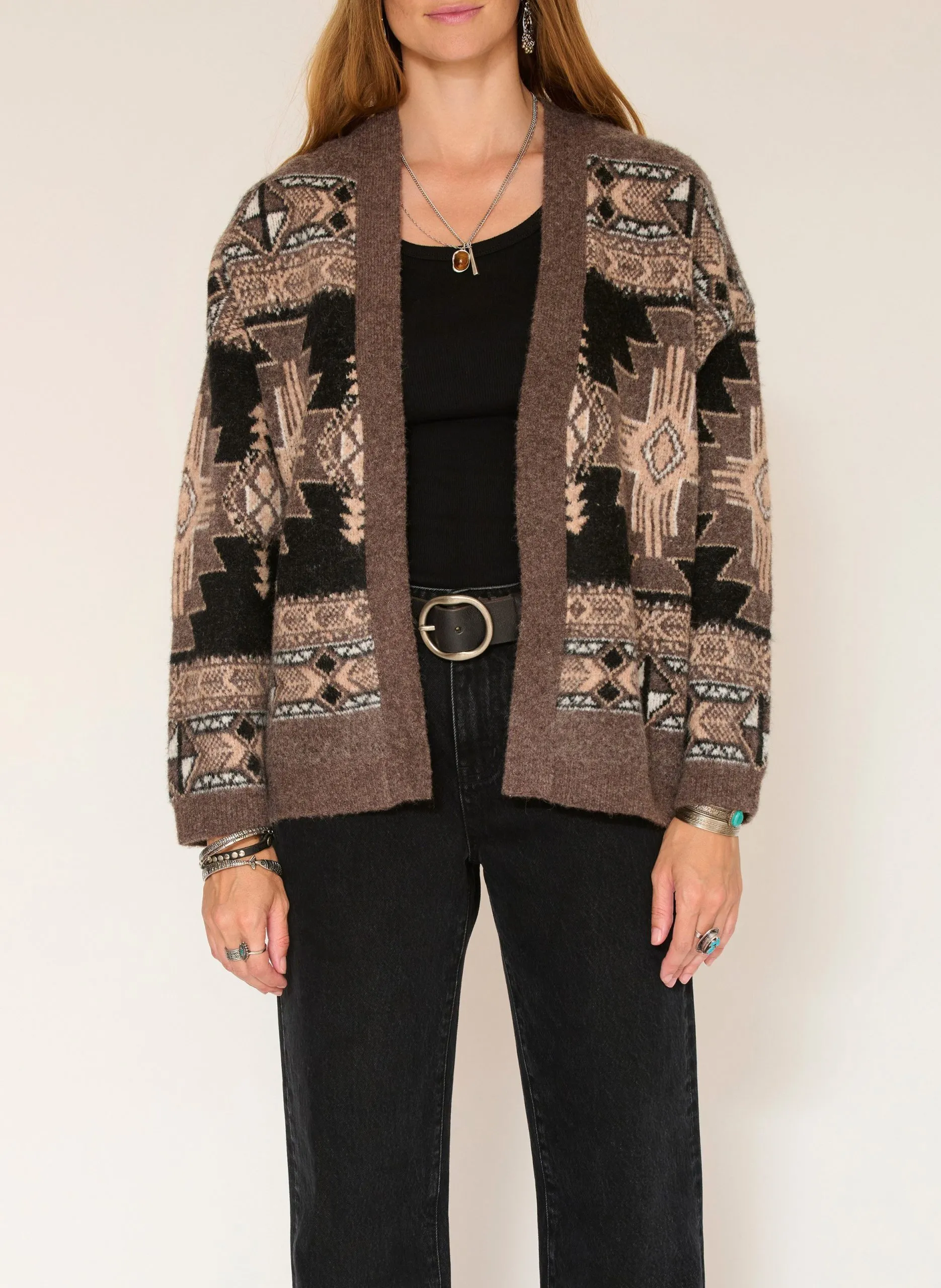 Gilet ample ouvert en jacquard Noir KILOU