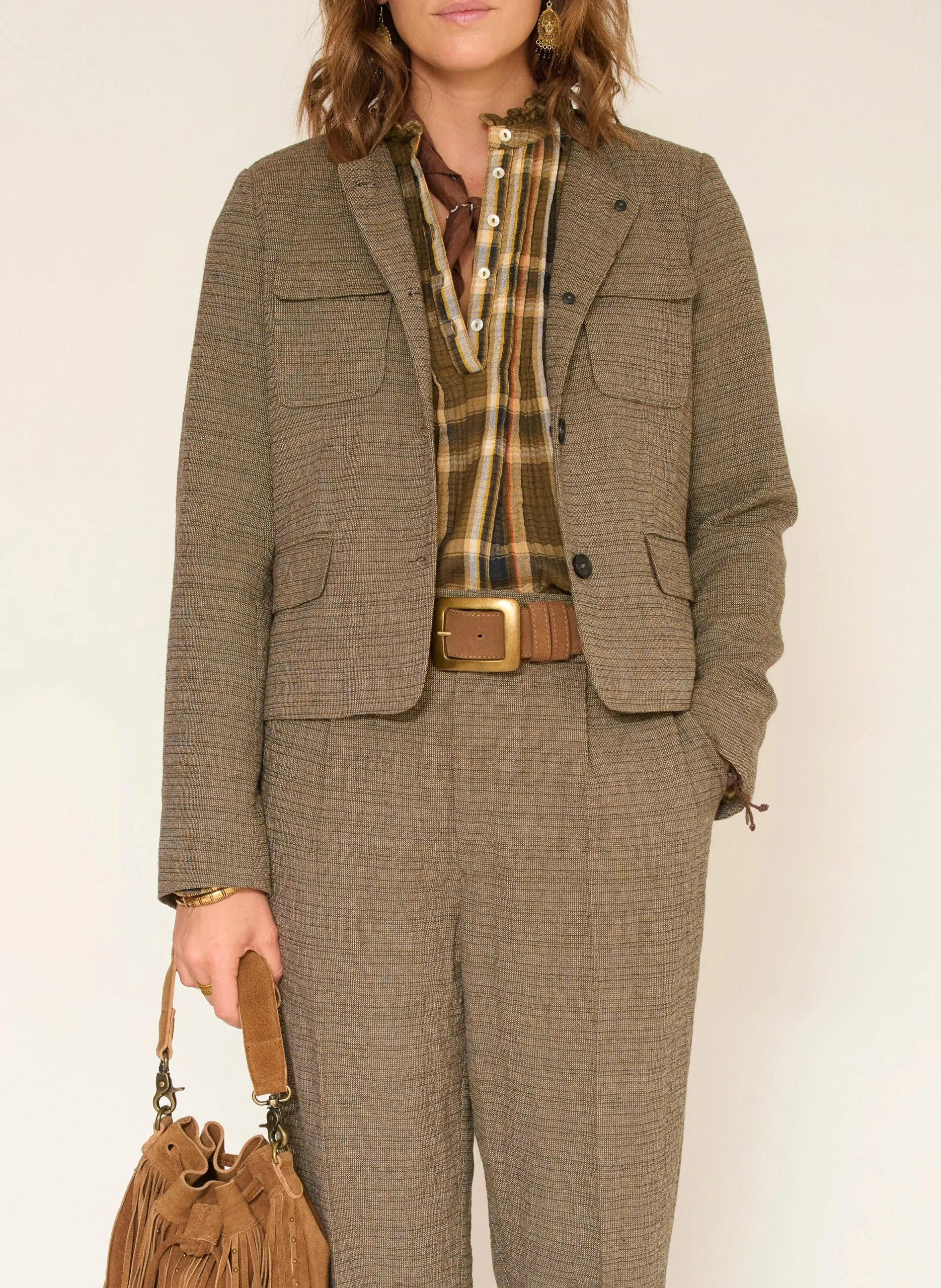 Veste col rond en coton mélangé Marron VALINOR