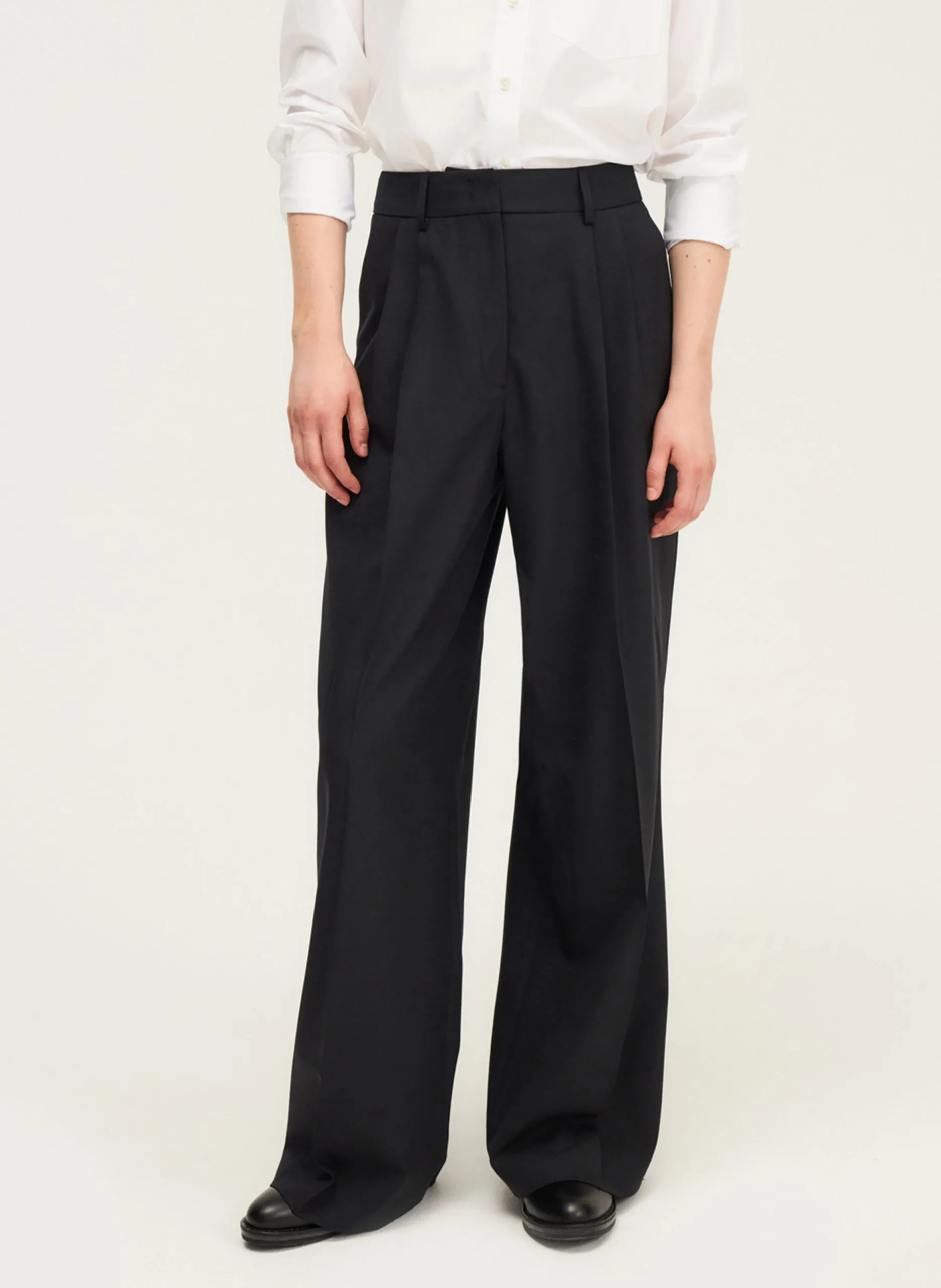 Pantalon large en laine mélangée Noir CHANAE