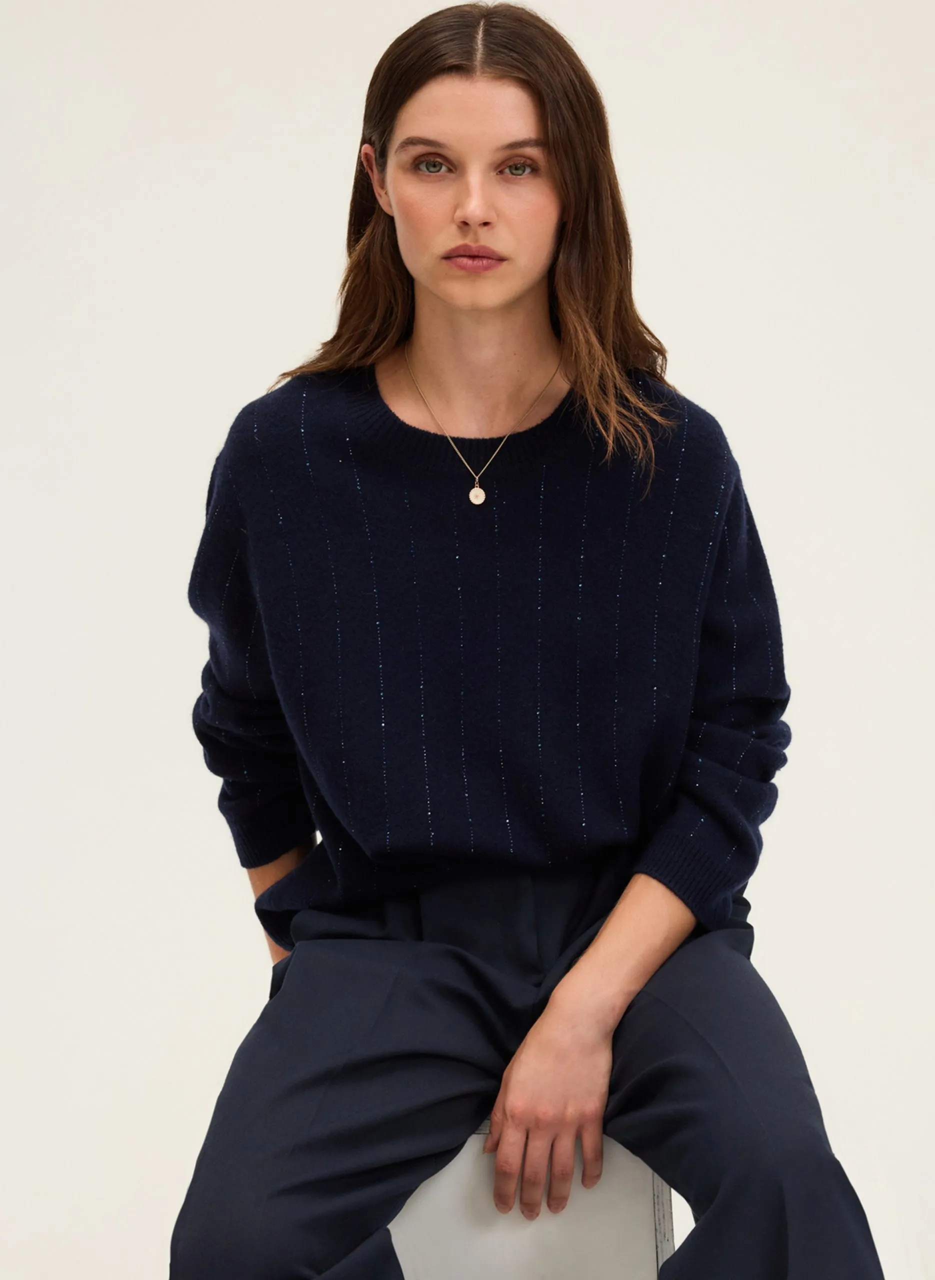 Pull col rond en laine Bleu ERYNE