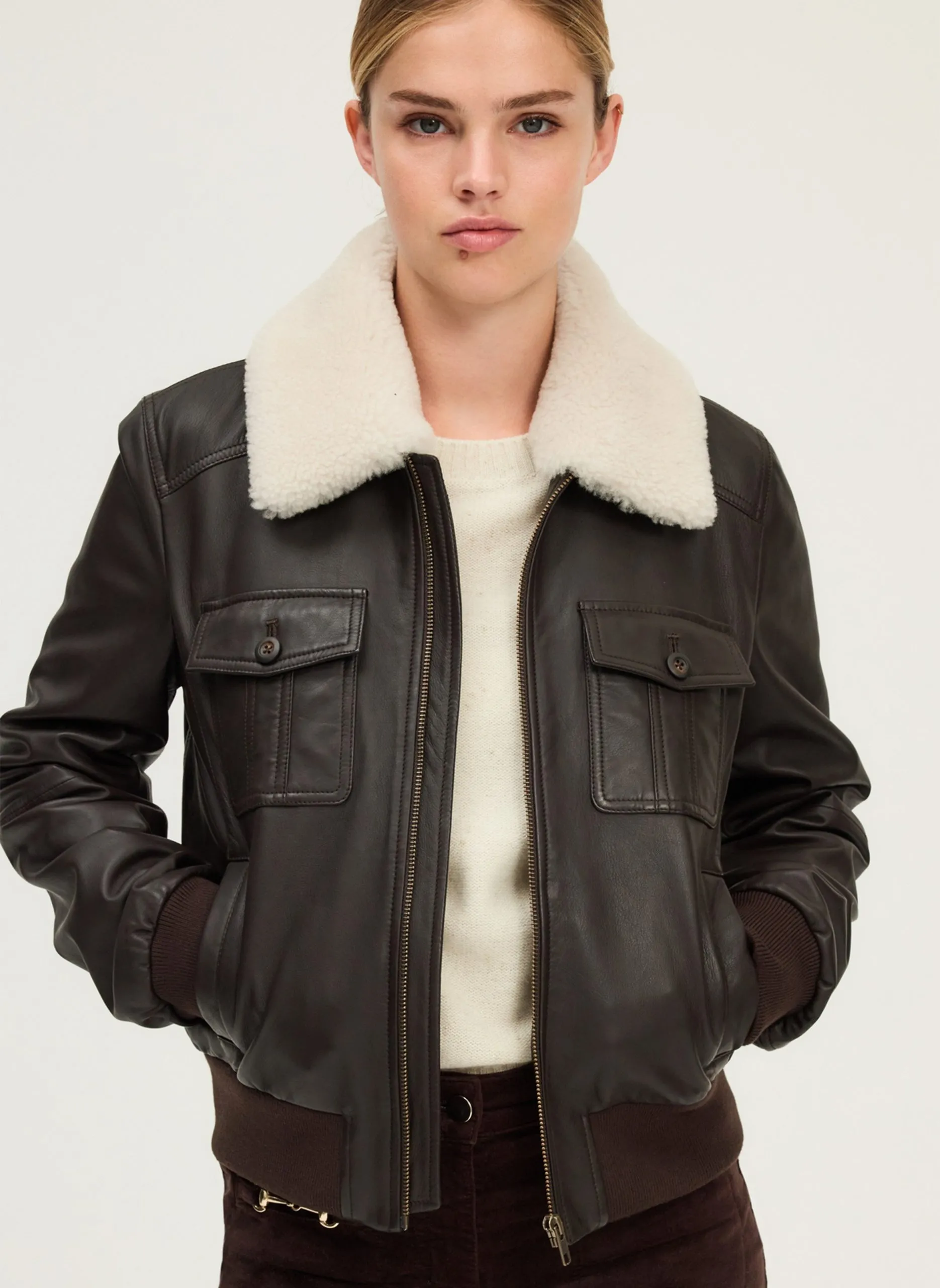Blouson en cuir Marron NOREA