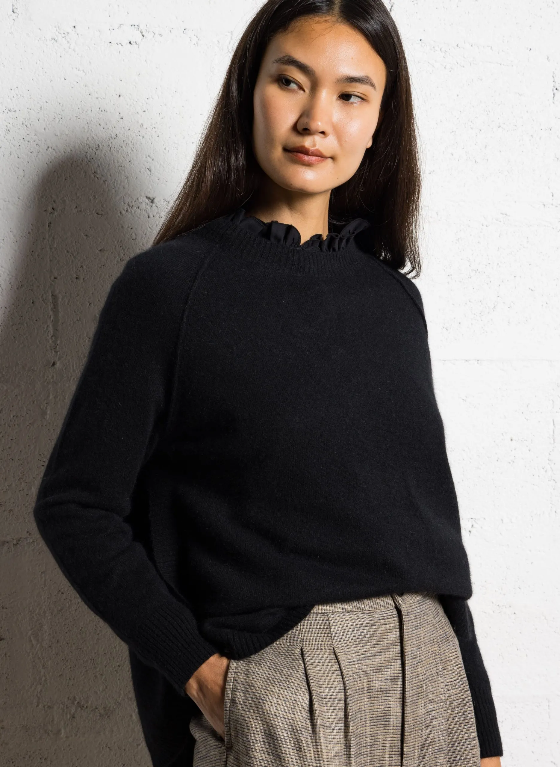 Pull col rond en maille mélangée Noir CLIFORD