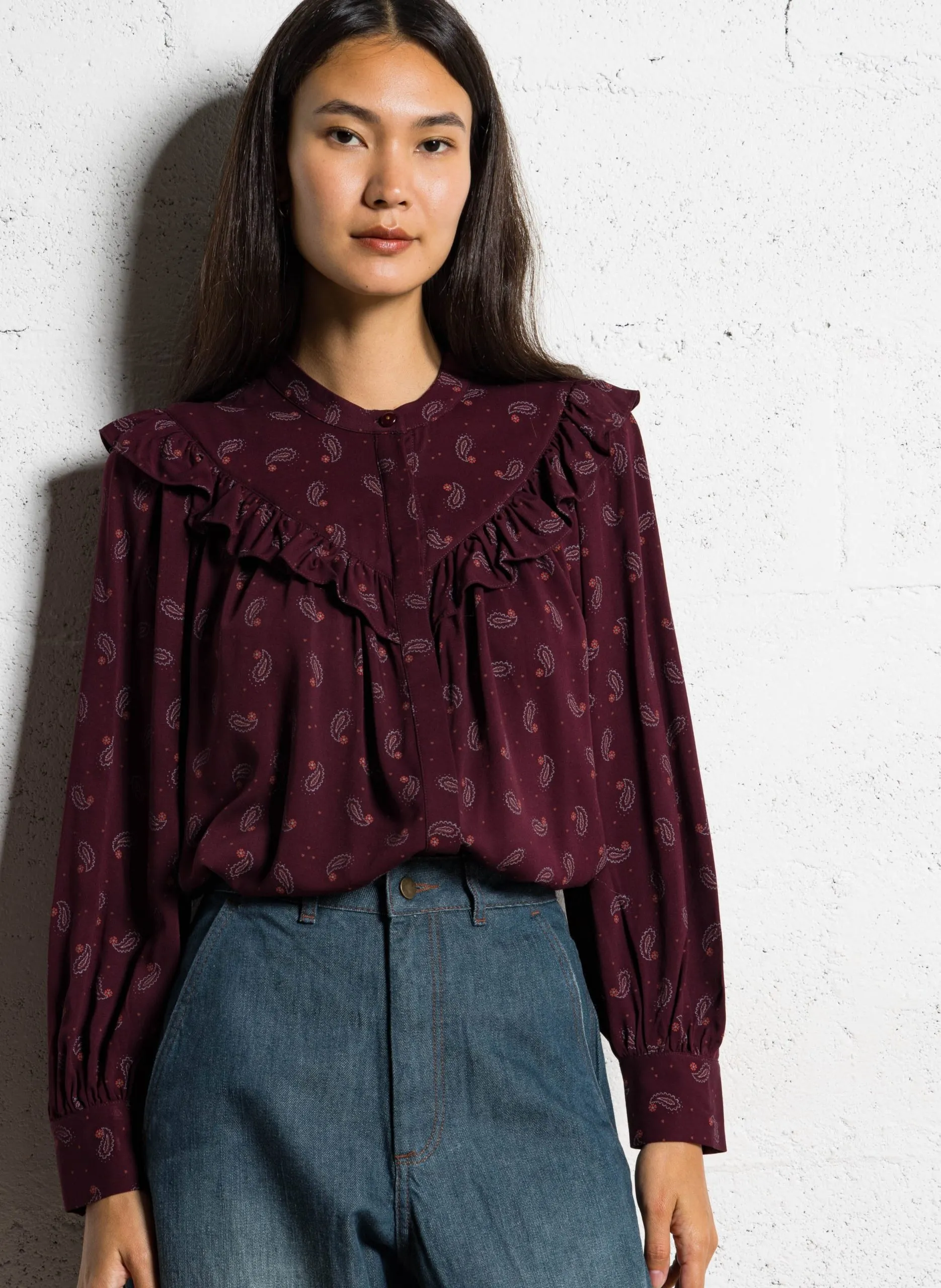 Chemise col rond imprimée Violet ELYA