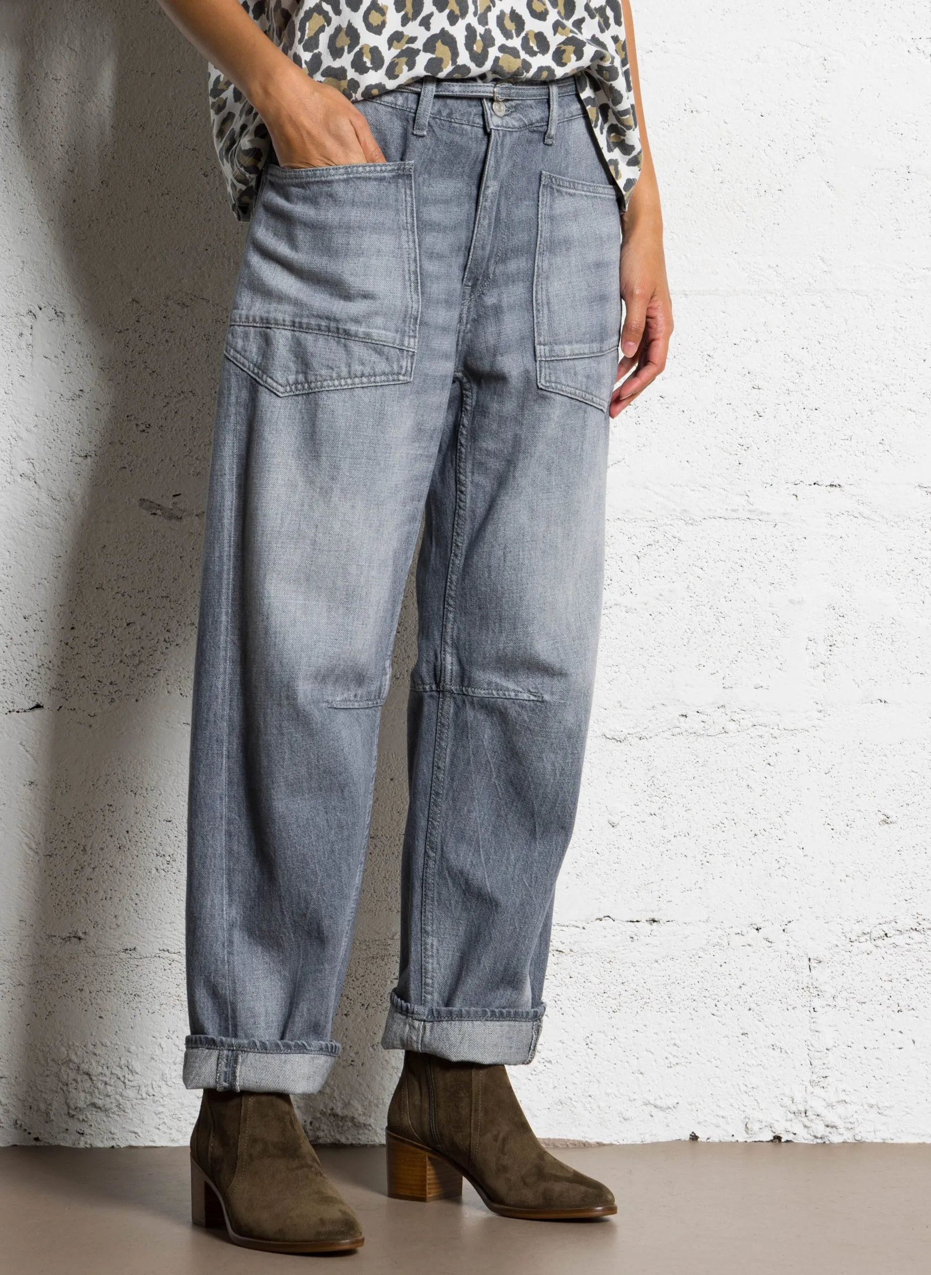 Jean ballon à poches plaquées Gris MADIE