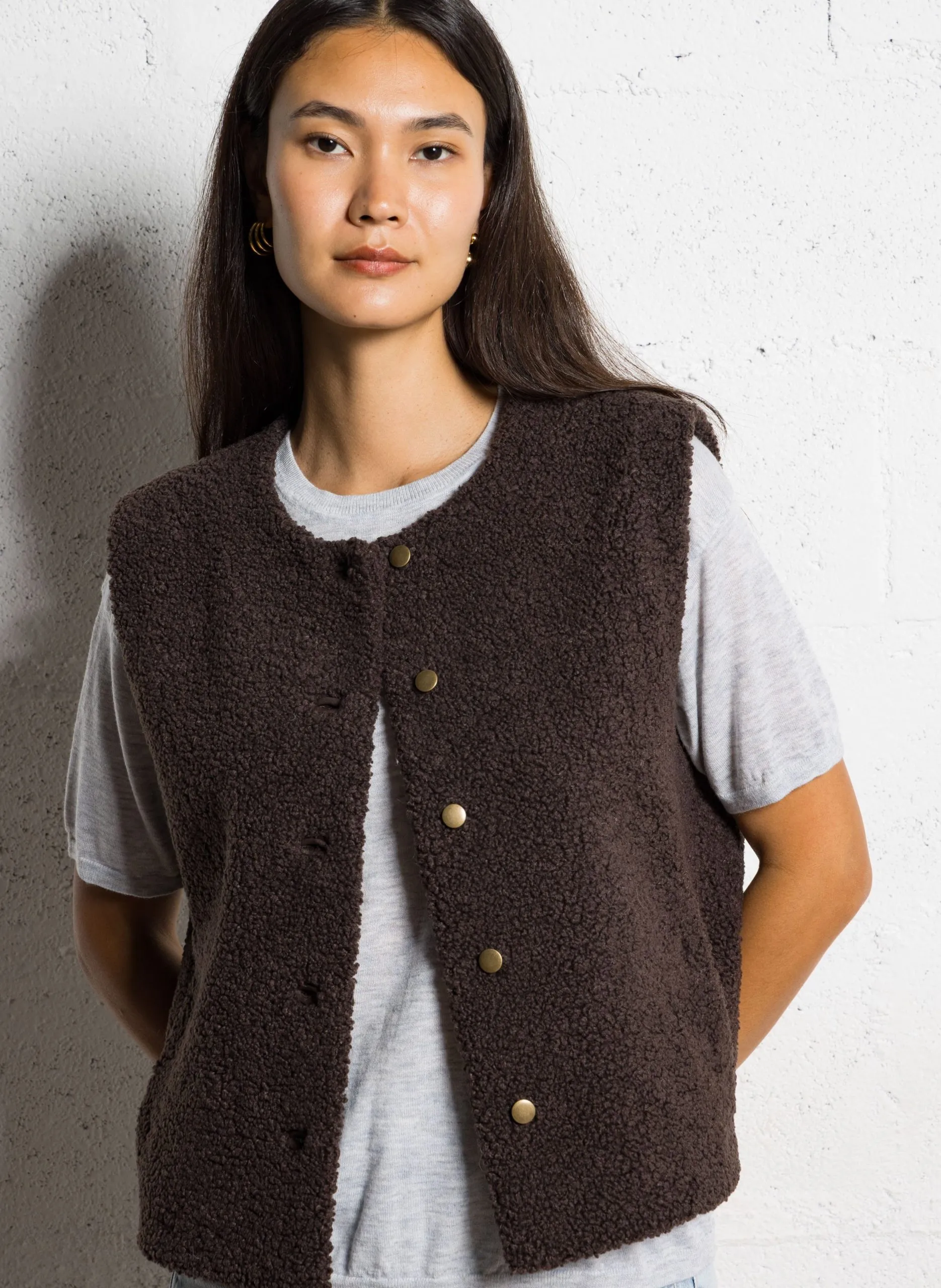 Veste droite col rond molletonnée Marron BROOKLYN