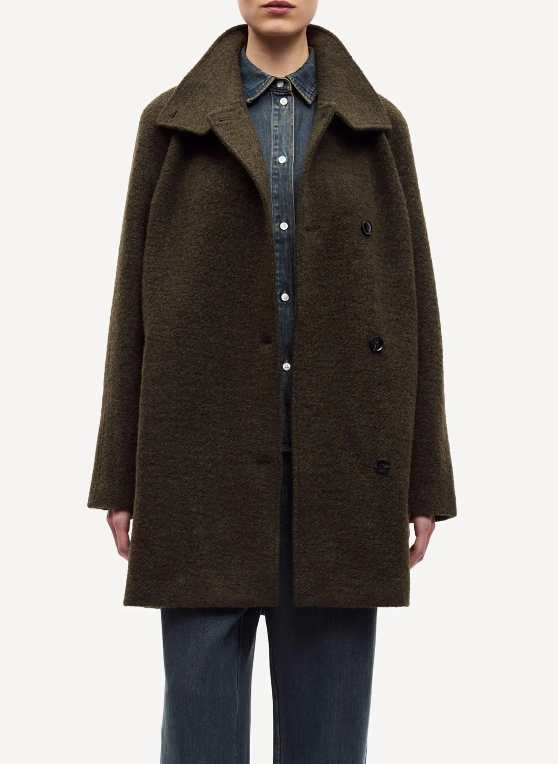 Manteau en laine mélangé col montant Vert SAHANNE