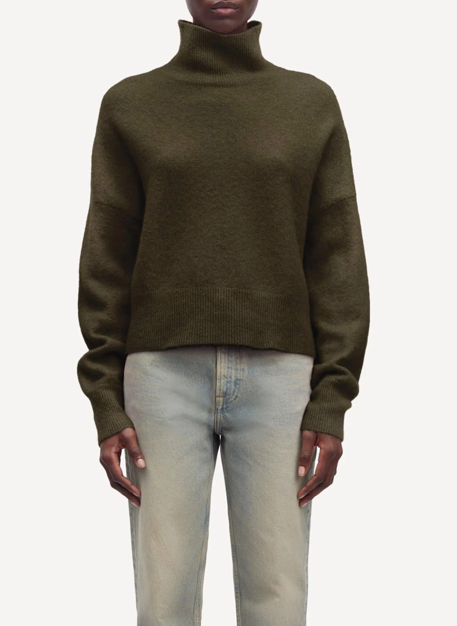 Pull col montant en alpaga et laine mérinos mélangés Vert NOLA