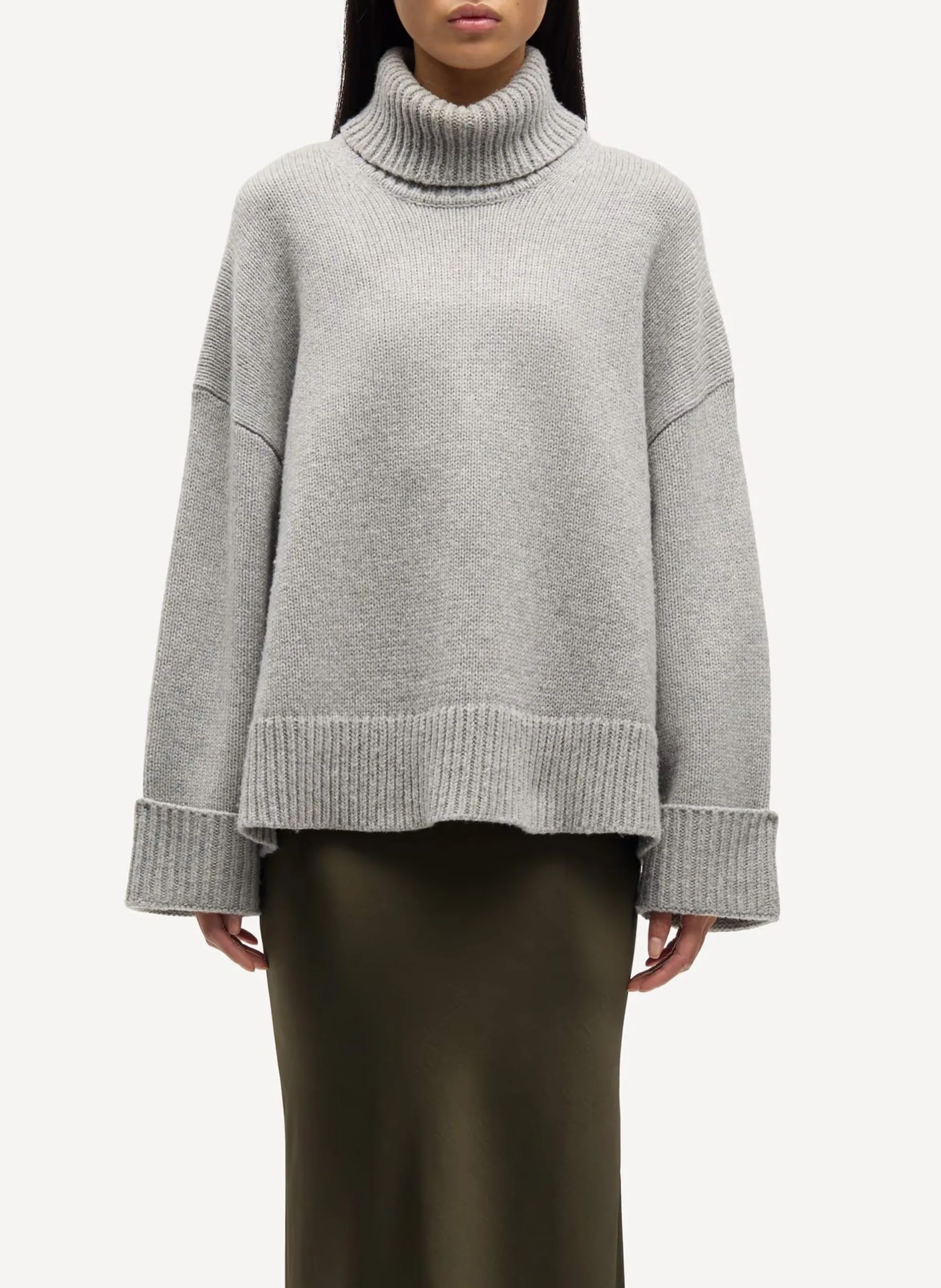 Pull ample col roulé en laine mélangée Argent SAKEIKU