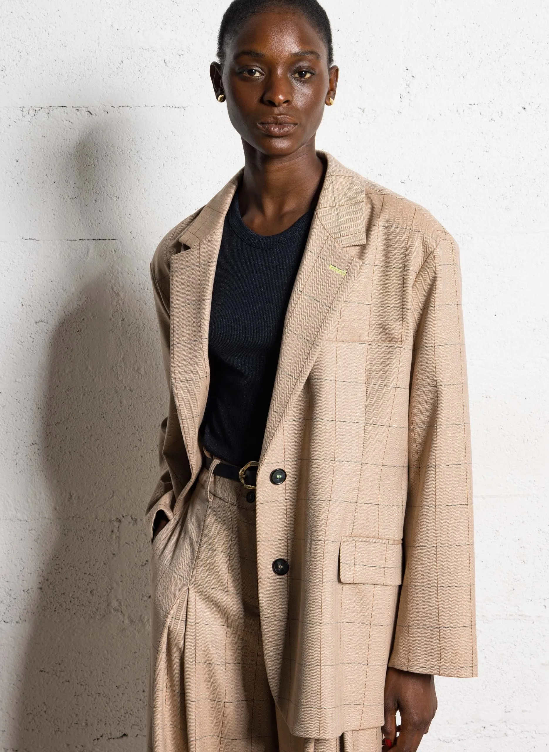 Veste oversize col tailleur à carreaux Marron