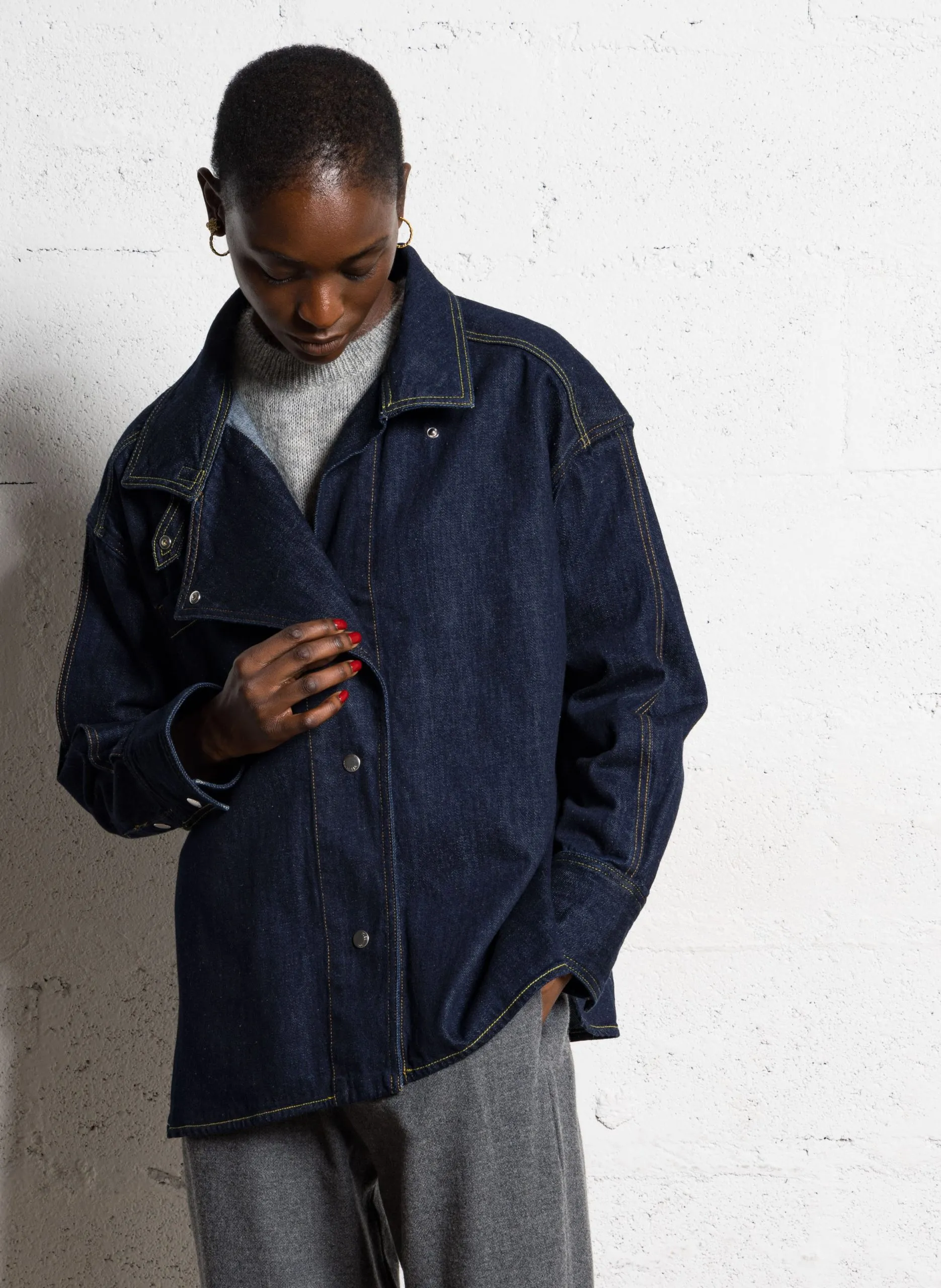 Veste en jean oversize en coton Bleu EGAN