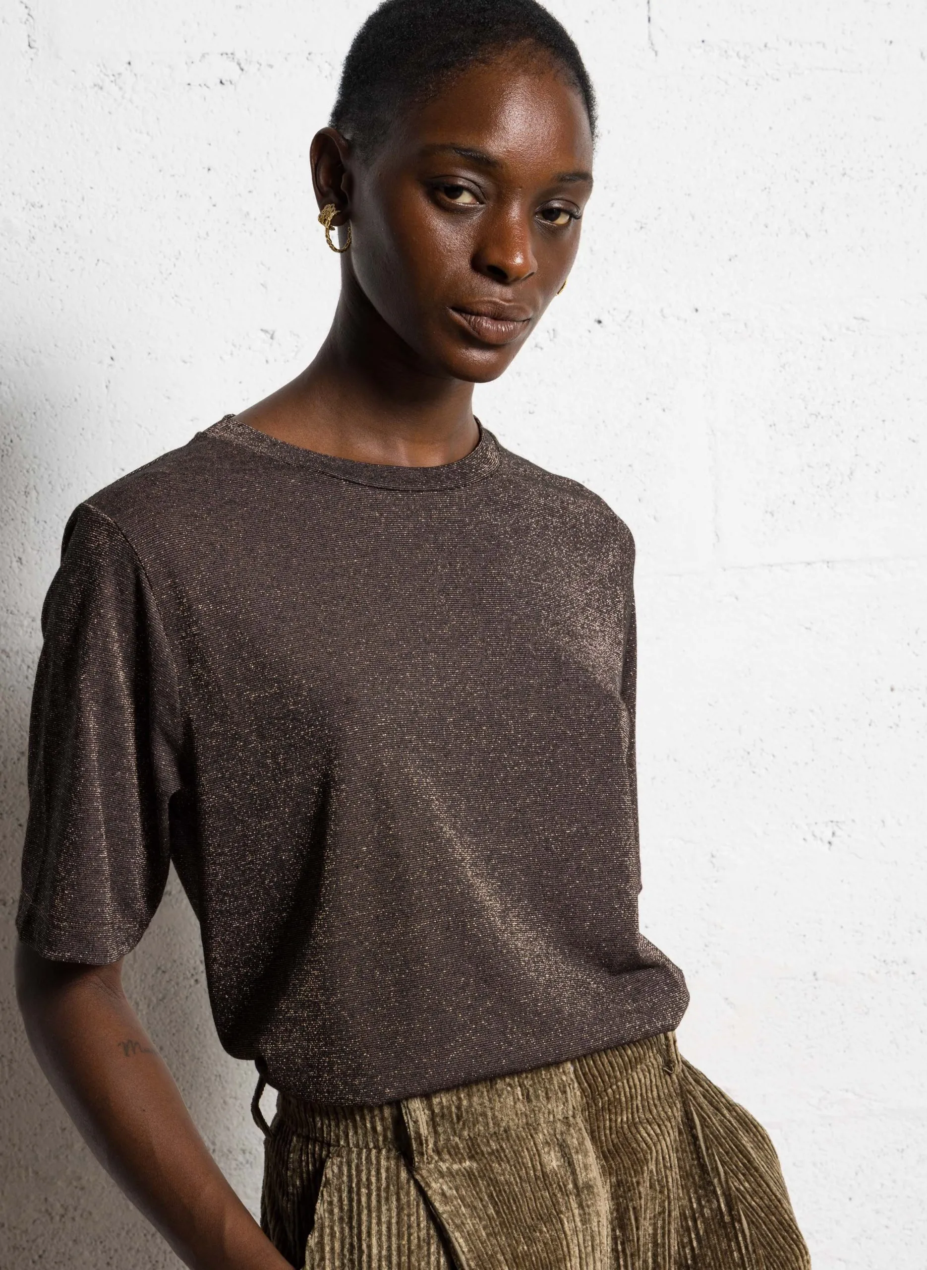 Tee-shirt col rond pailleté Prune IORA