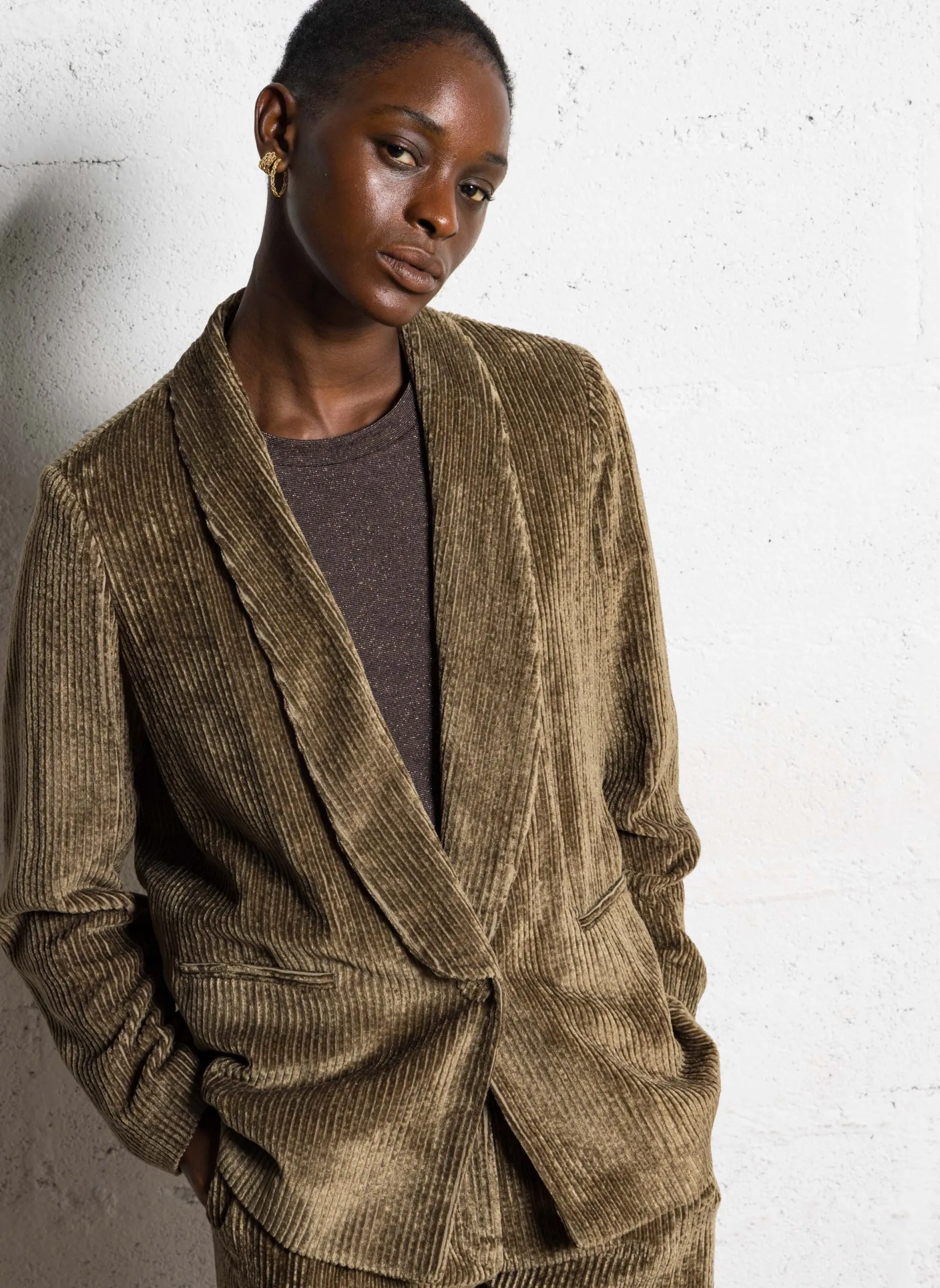 Veste droite en velours côtelé Kaki PEMBROKE