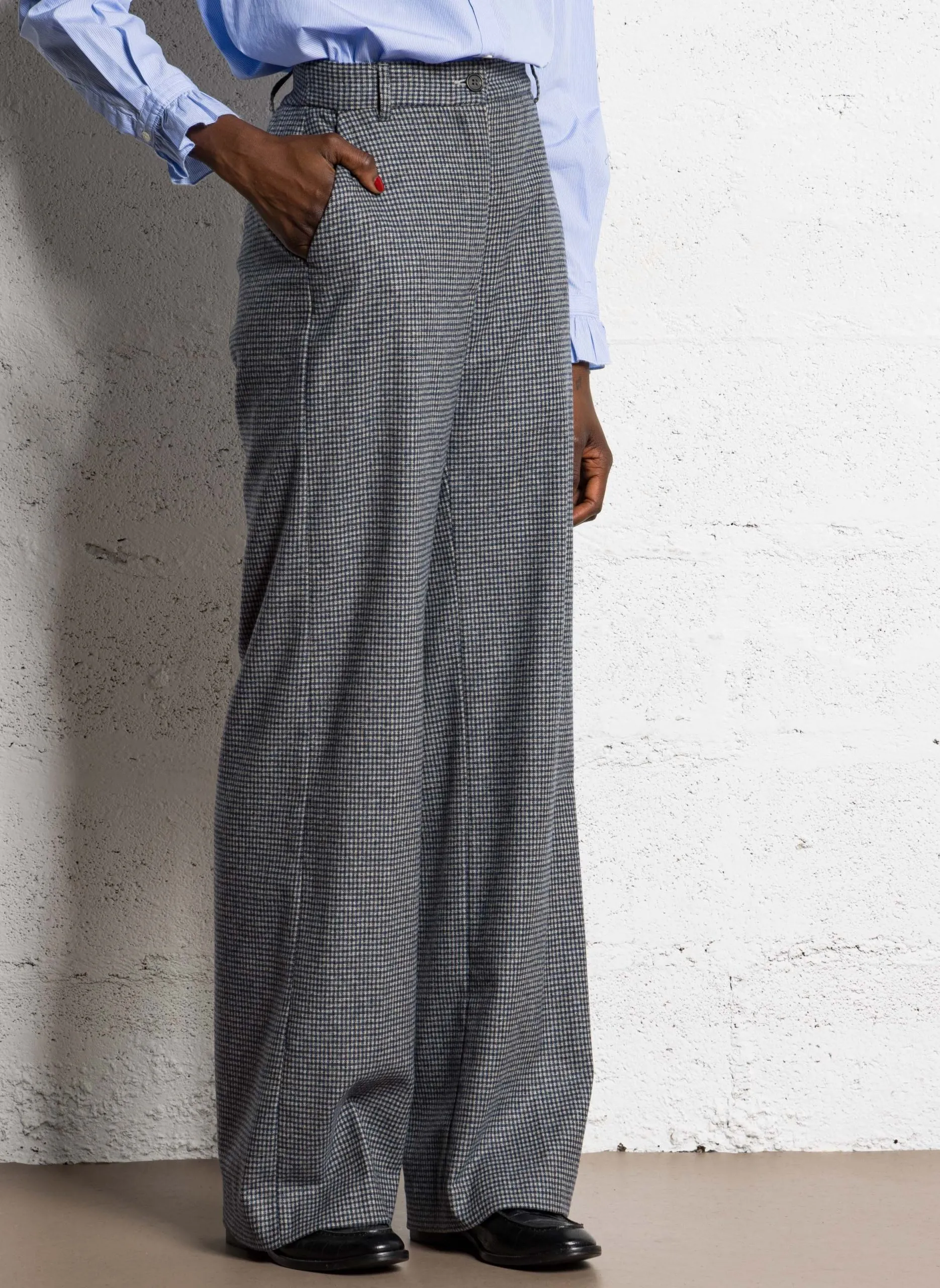 Pantalon large en laine mélangée imprimé Multicolore POSITANON