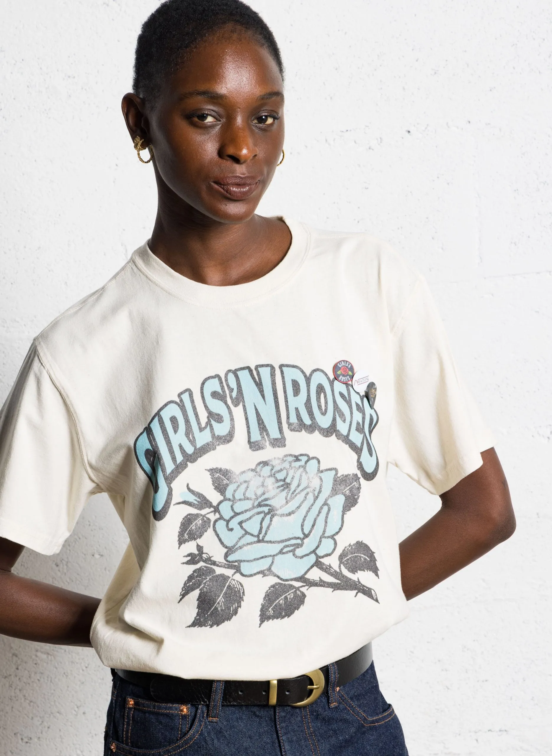 Tee-shirt droit col rond sérigraphié en coton Beige TSTAXL