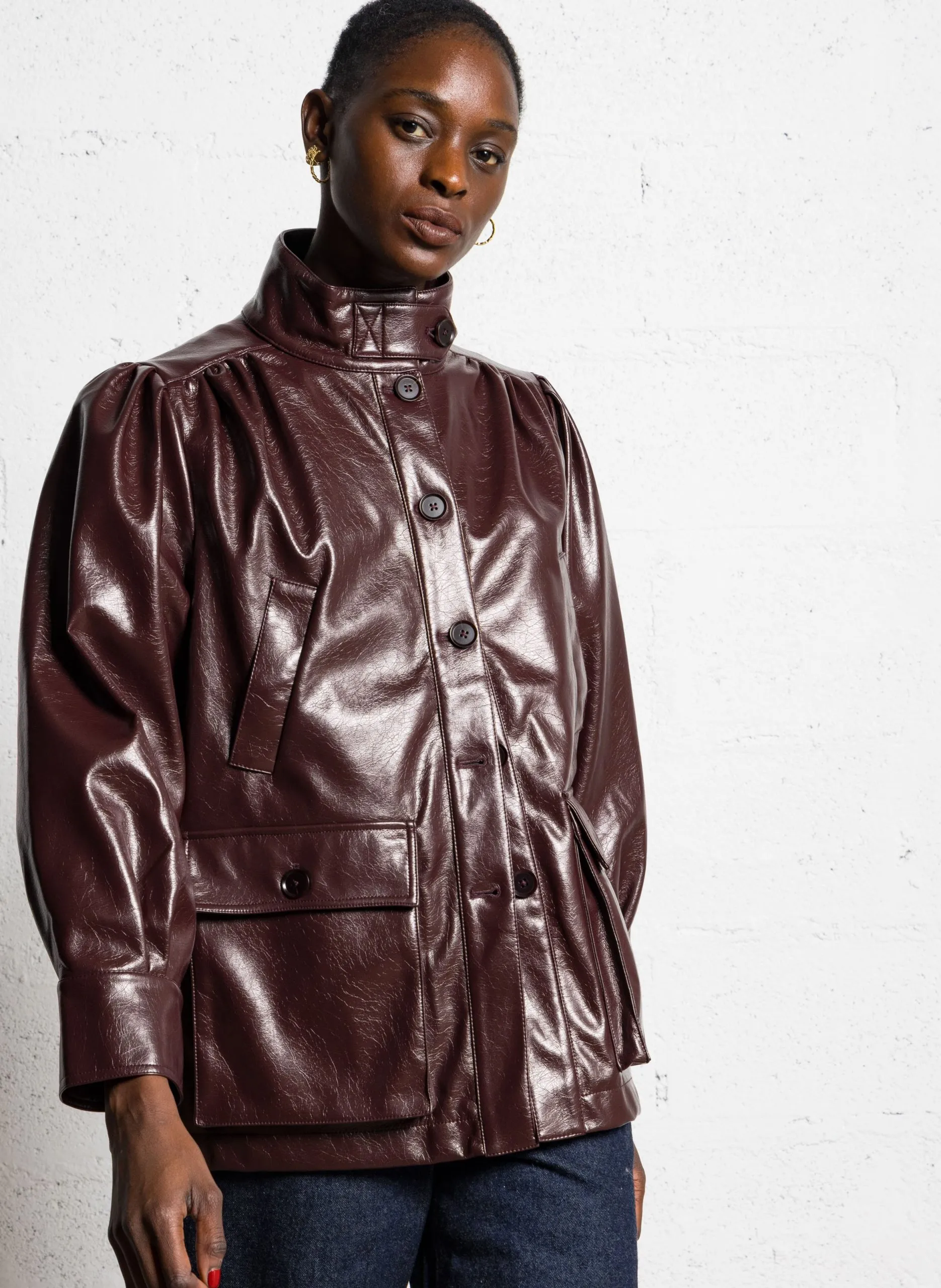 Veste col montant effet cuir Prune GISELA