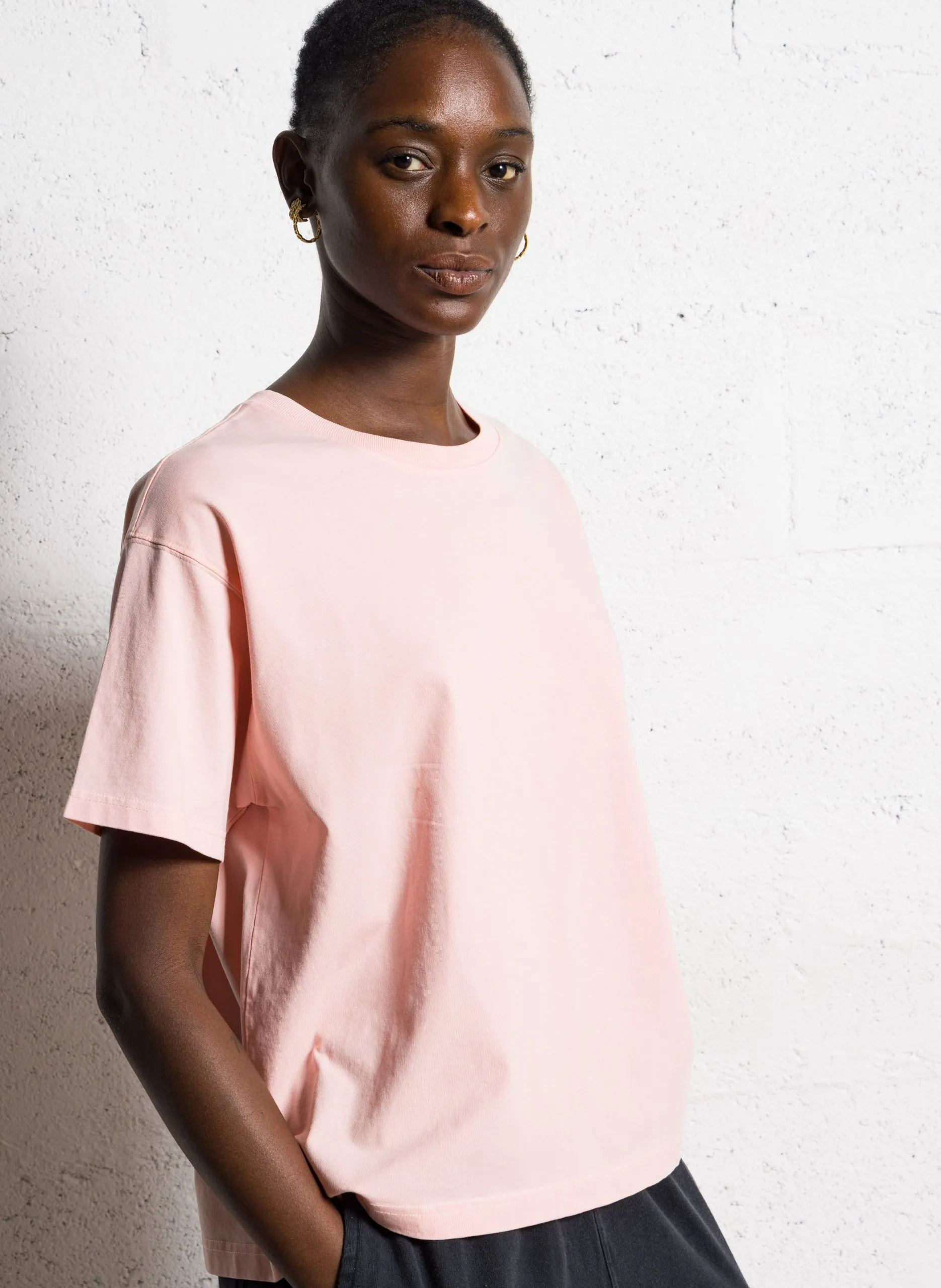 Tee-shirt ample col rond en coton Rose FIZVALLEY