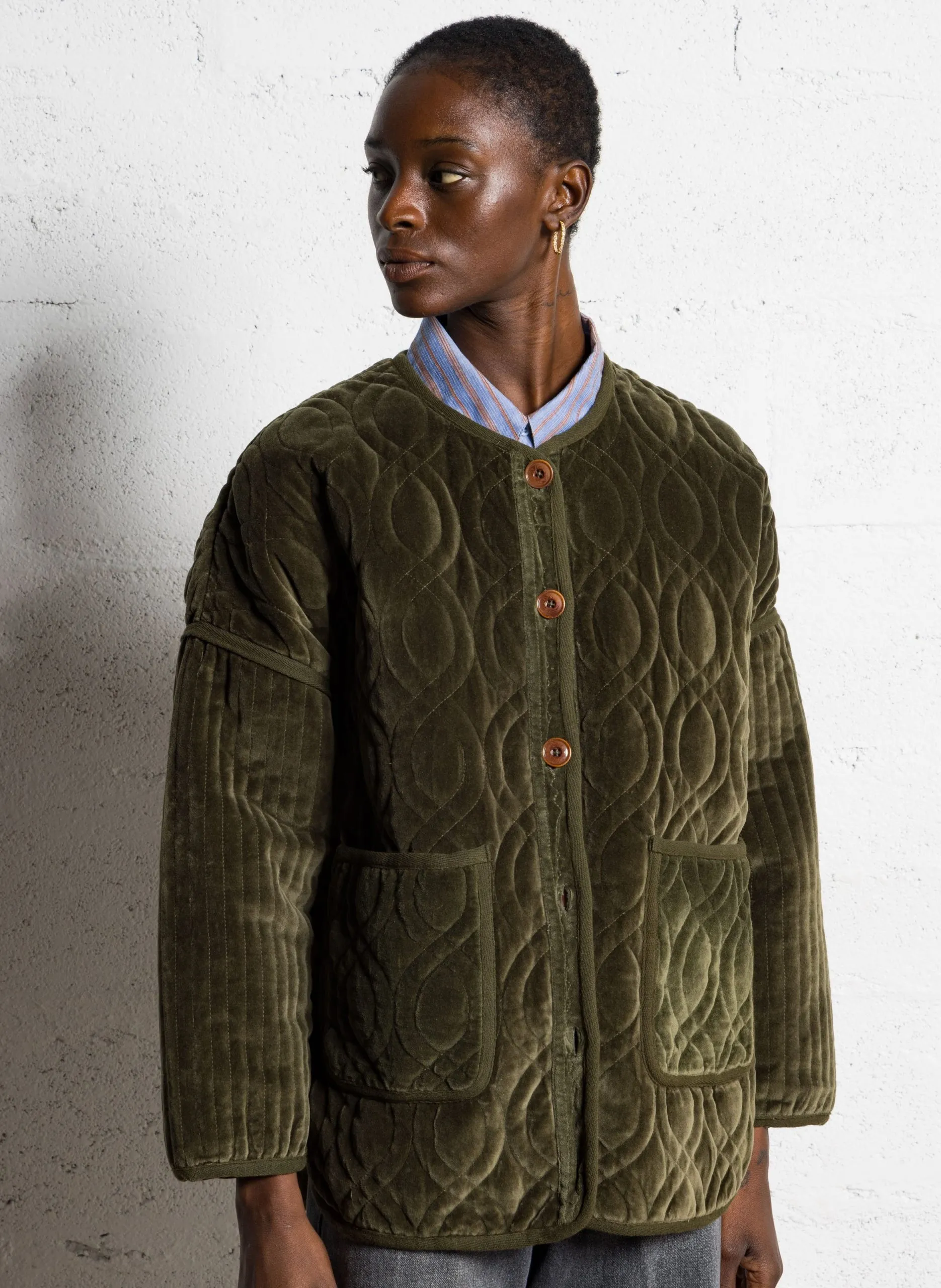 Veste col rond en coton Vert BARI