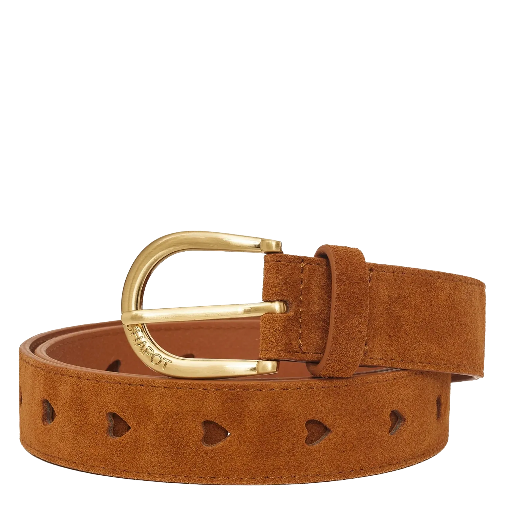 Ceinture suédée à détails cœurs en cuir Marron CUT IT OUT HEART