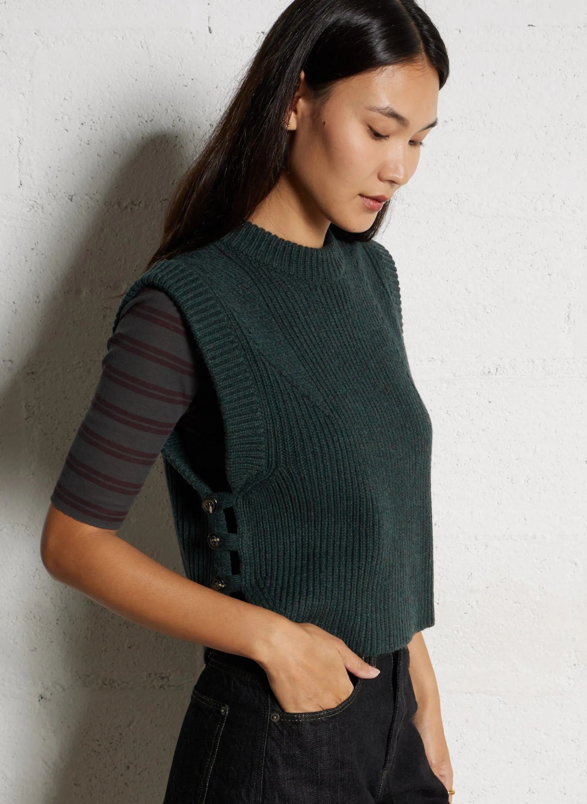 Pull col rond en laine Vert ALKY