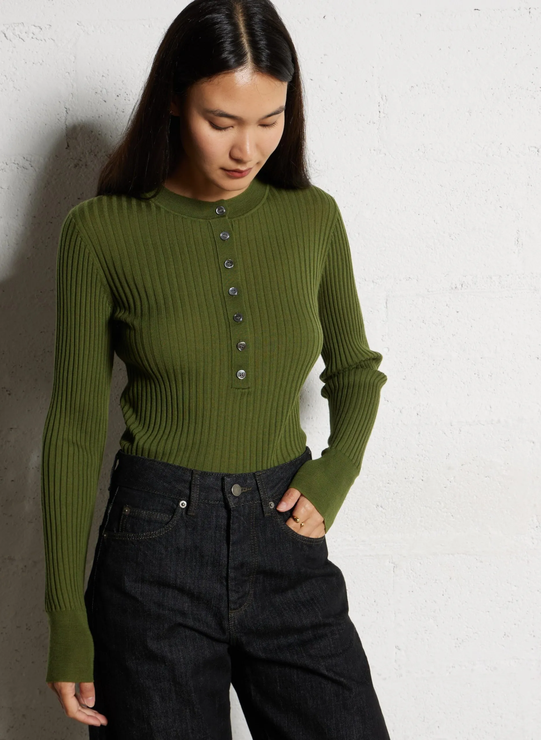 Pull col rond en laine Vert BUFFALO