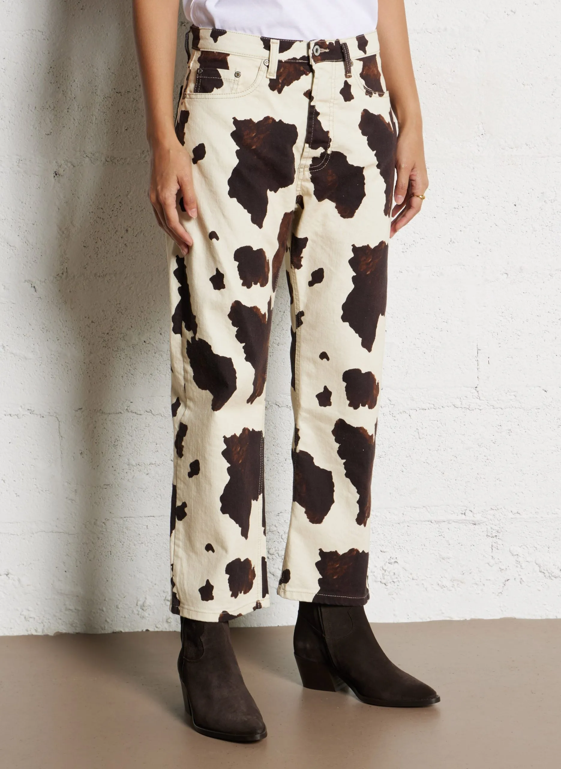 Pantalon 7/8 ème en coton mélangé Beige