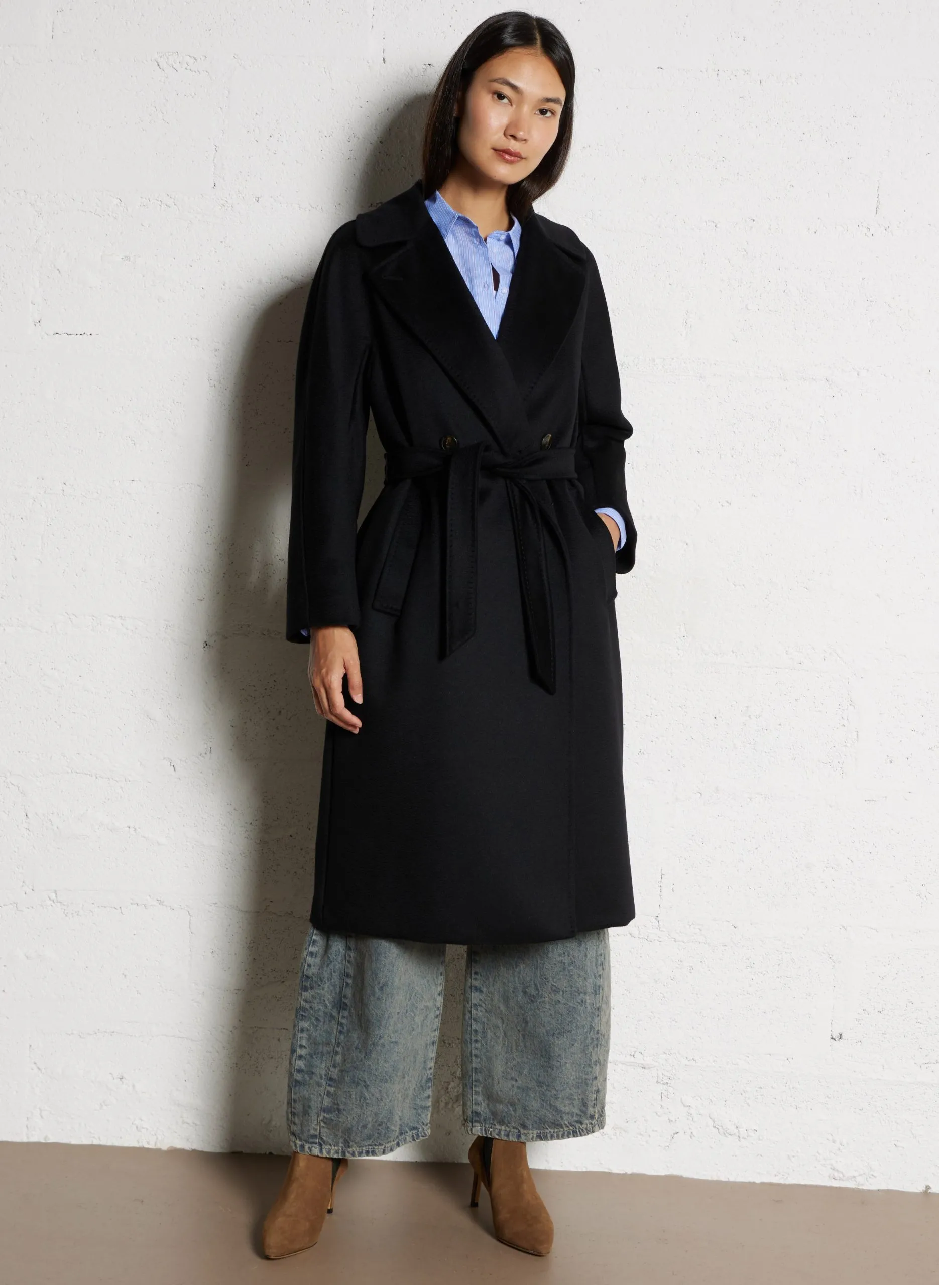 Manteau col tailleur en laine Noir RESINA