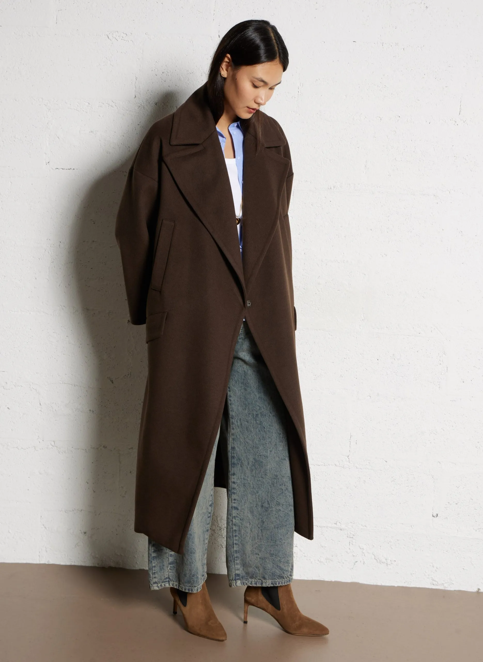 Manteau oversize col tailleur Marron