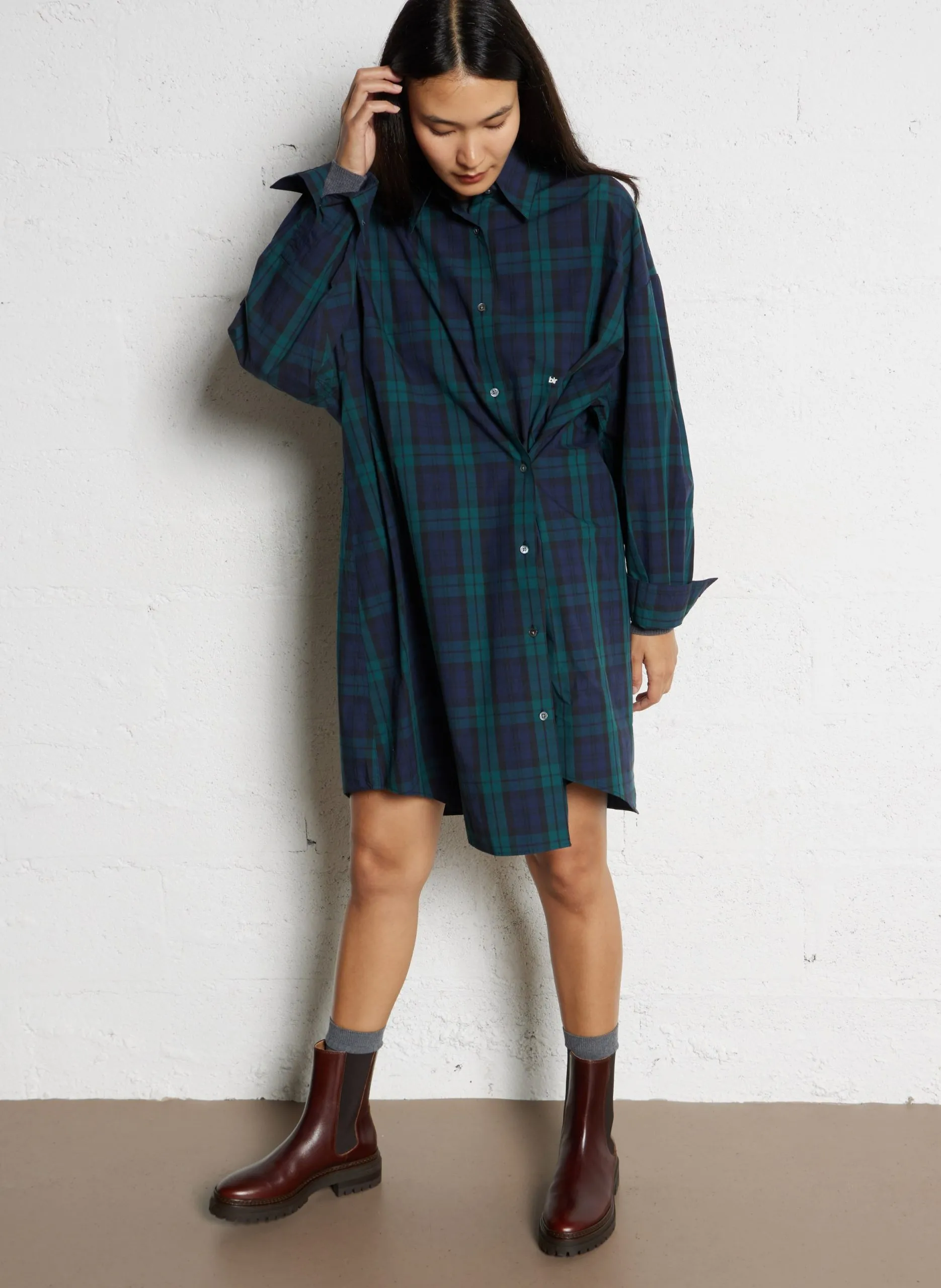 Robe chemise col classique à carreaux Blanc GRAPPA