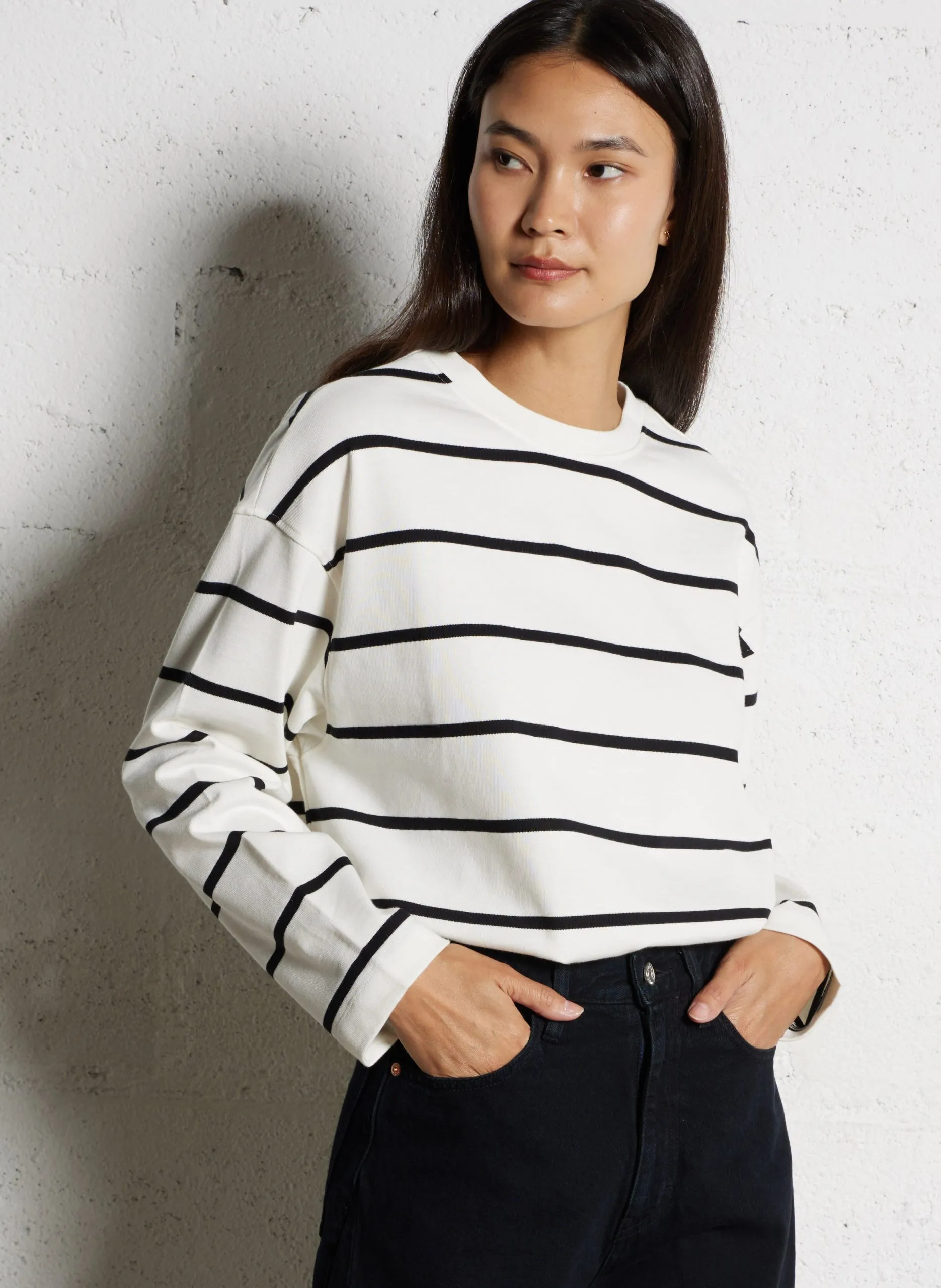 Tee-shirt col rond en coton rayé Beige FELIZOU