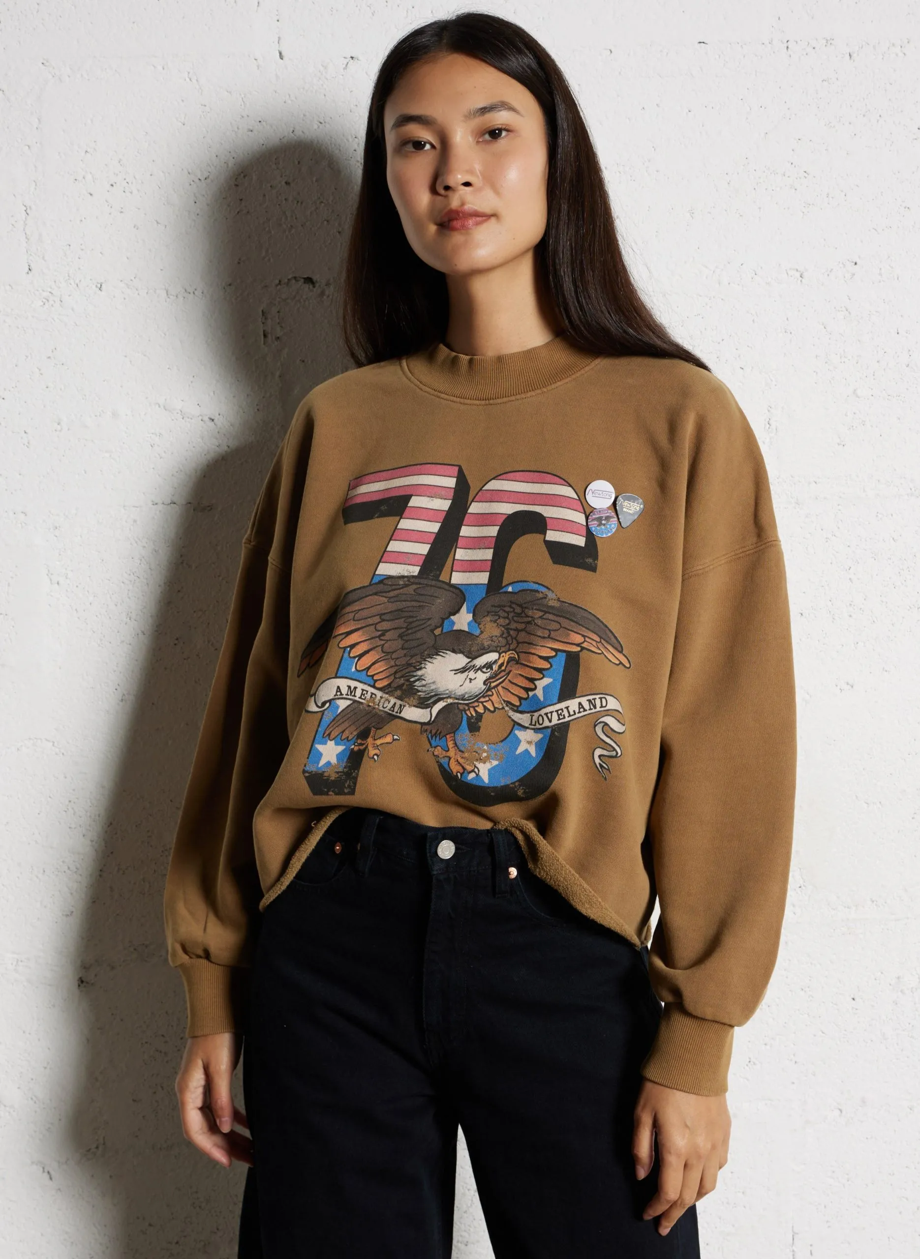 Sweat oversize col montant sérigraphié en coton Marron SWCPLOVE