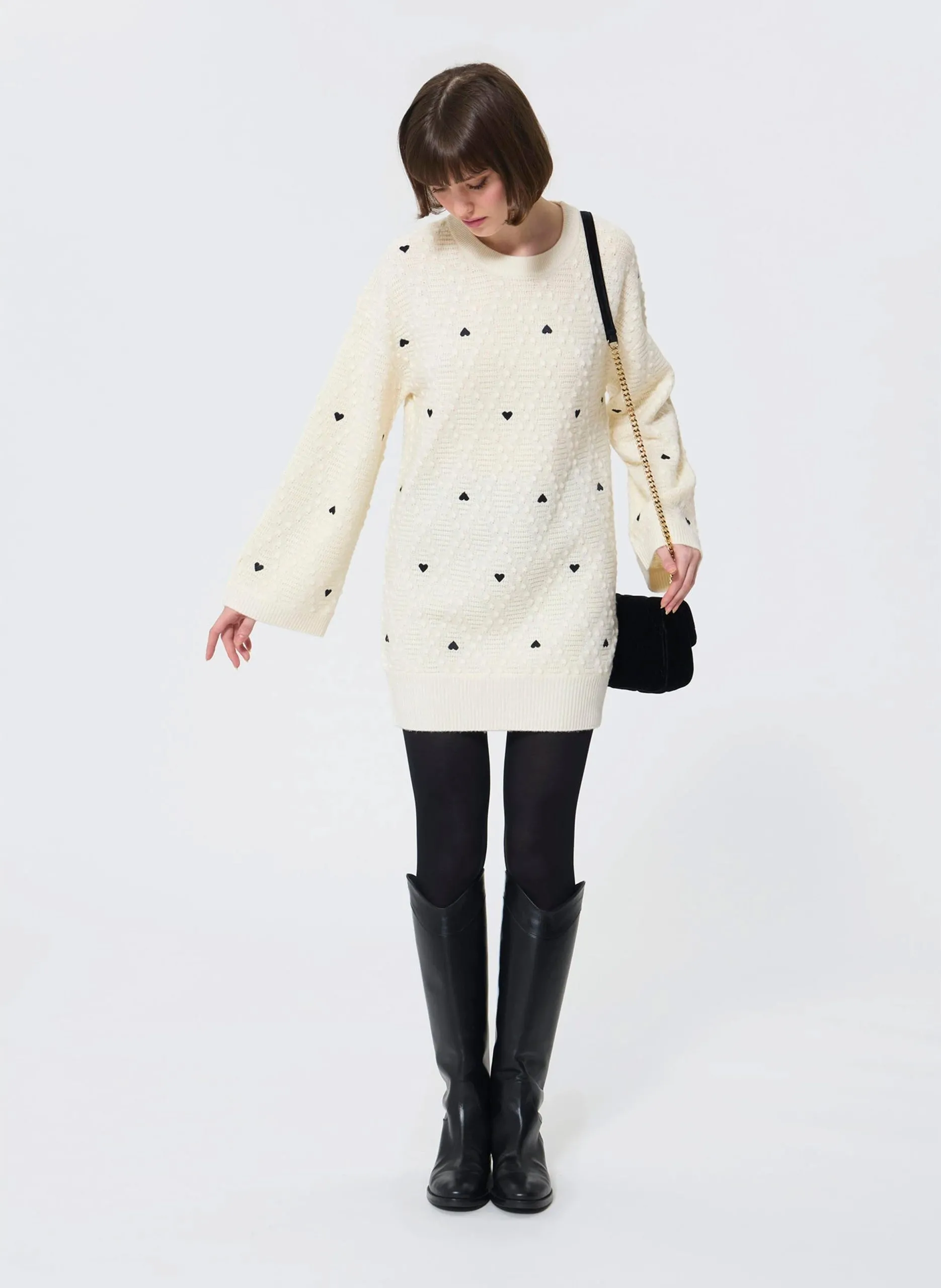 Robe courte col rond en laine Beige ROMANN