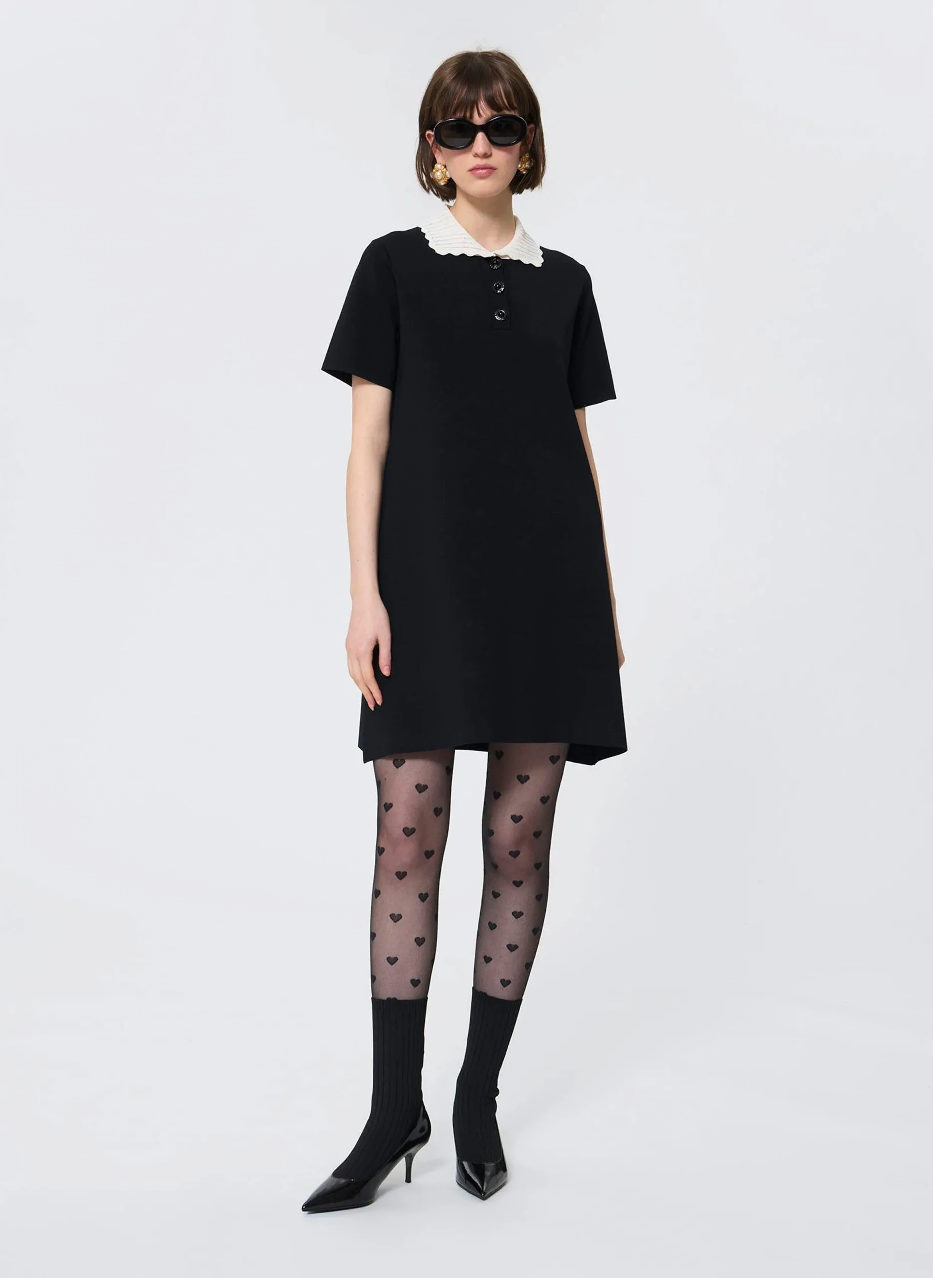 Robe courte col claudine Noir RUIZ