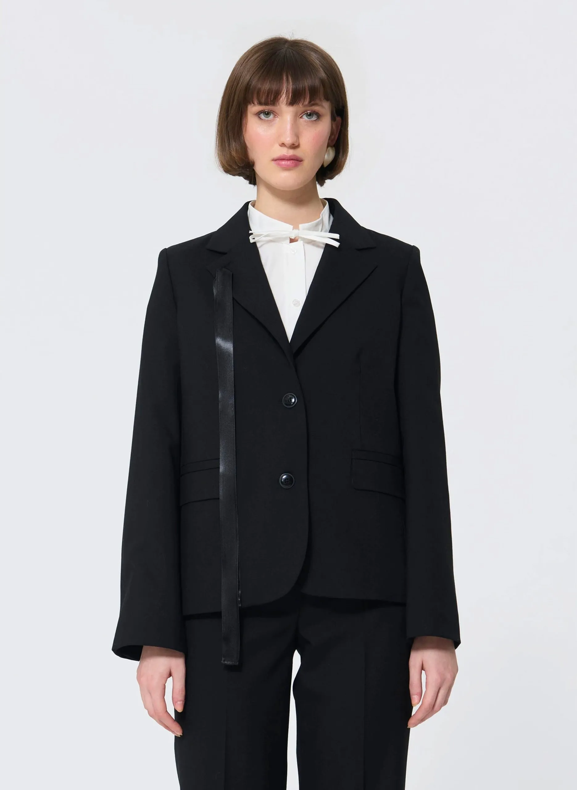 Veste col tailleur en laine mélangée Noir VINCENT